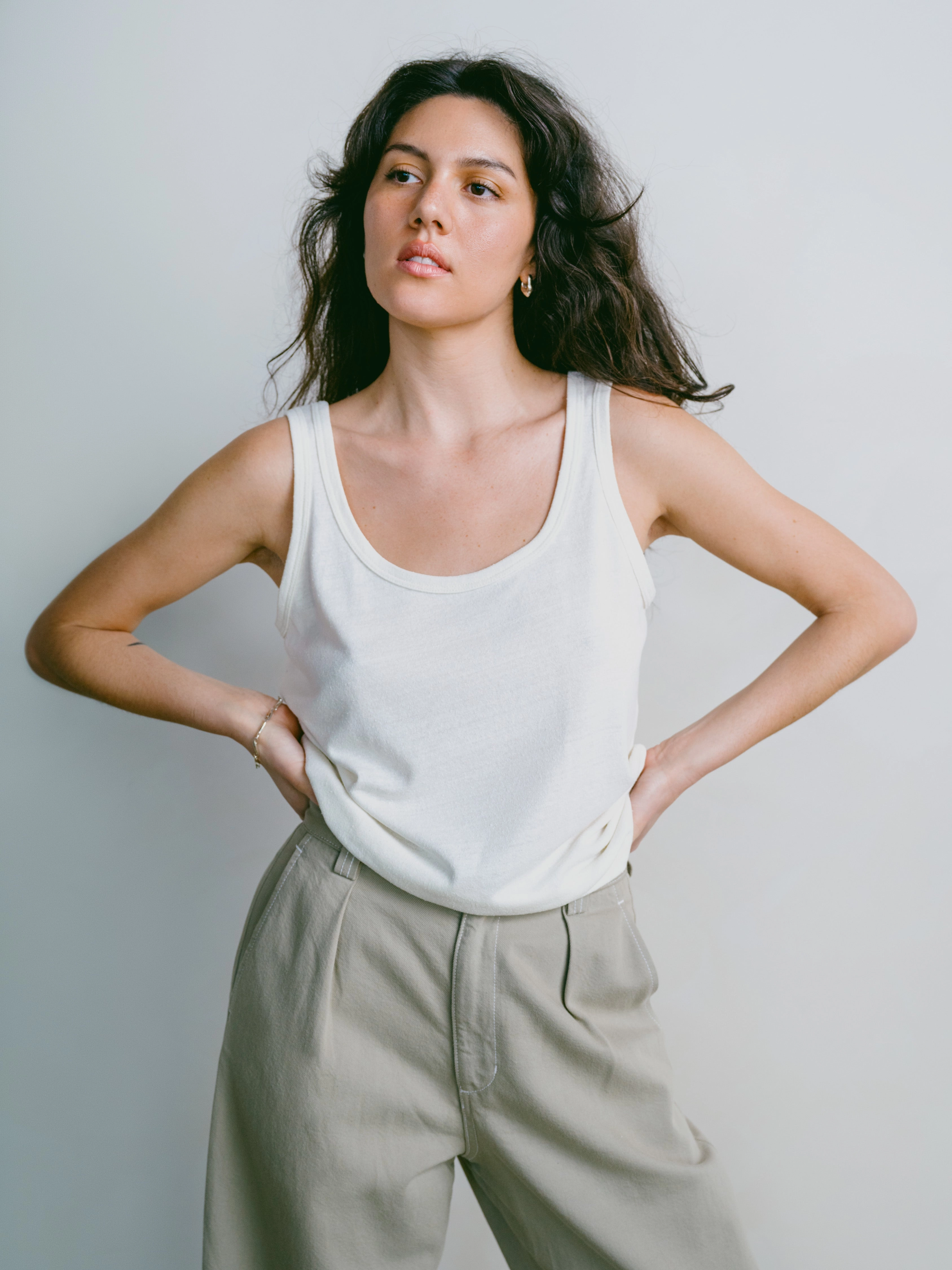 Scoop Tank, Regen Silk Noil Jersey, Natural Durable Collar Construction