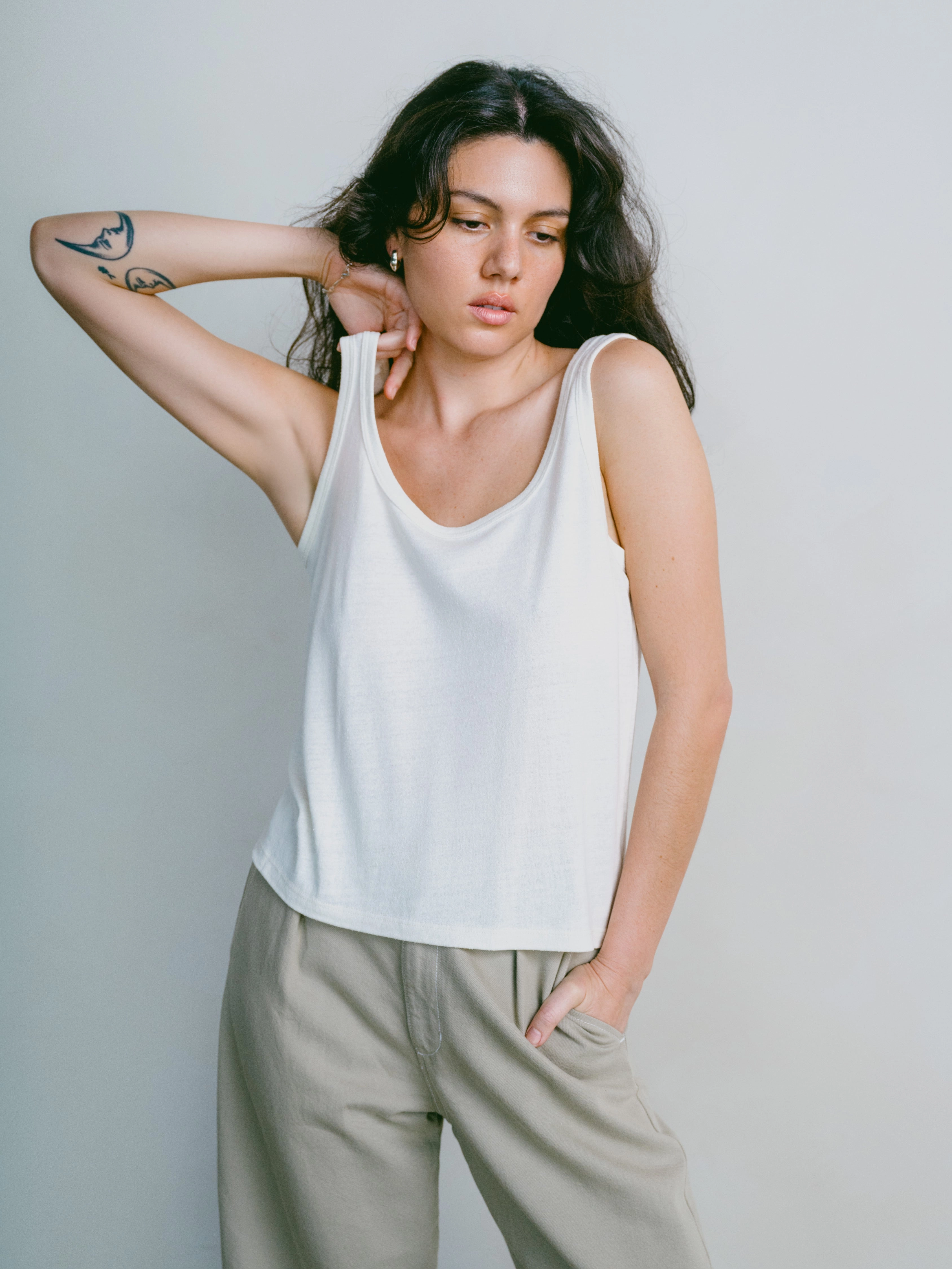 Scoop Tank, Regen Silk Noil Jersey, Natural Light Flex