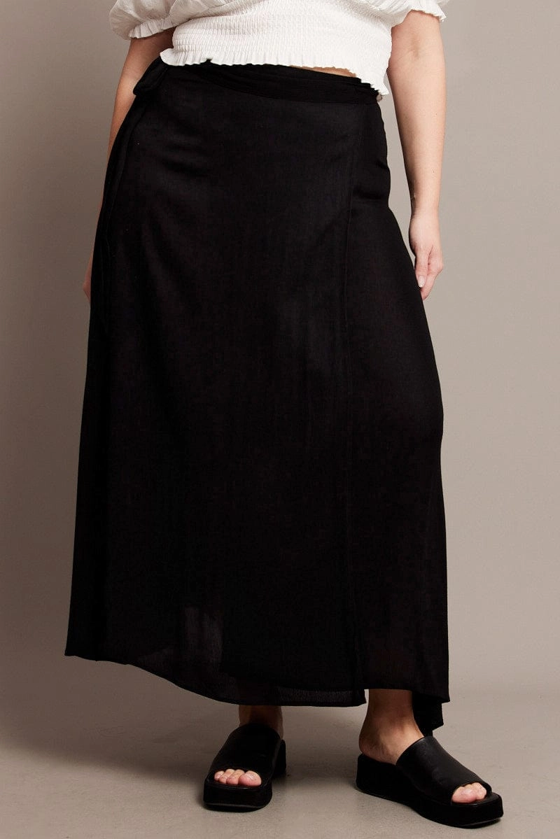 Black Crinkle Wrap Maxi Skirt Functional Fashion Odor Resistant Treatment