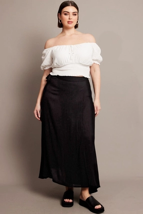 Elegant Feel Light Edge Black Crinkle Wrap Maxi Skirt