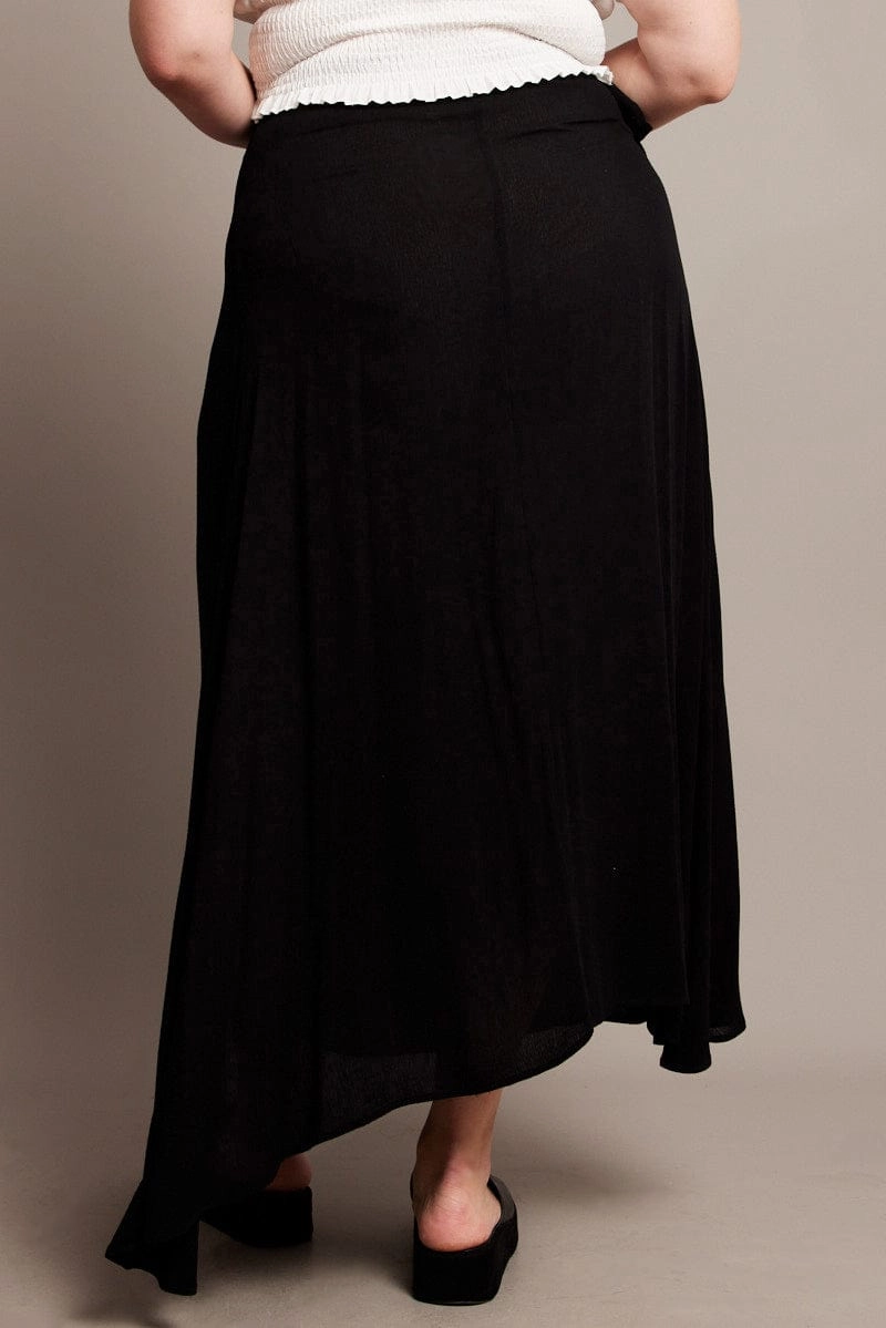 Black Crinkle Wrap Maxi Skirt Elasticized Hem