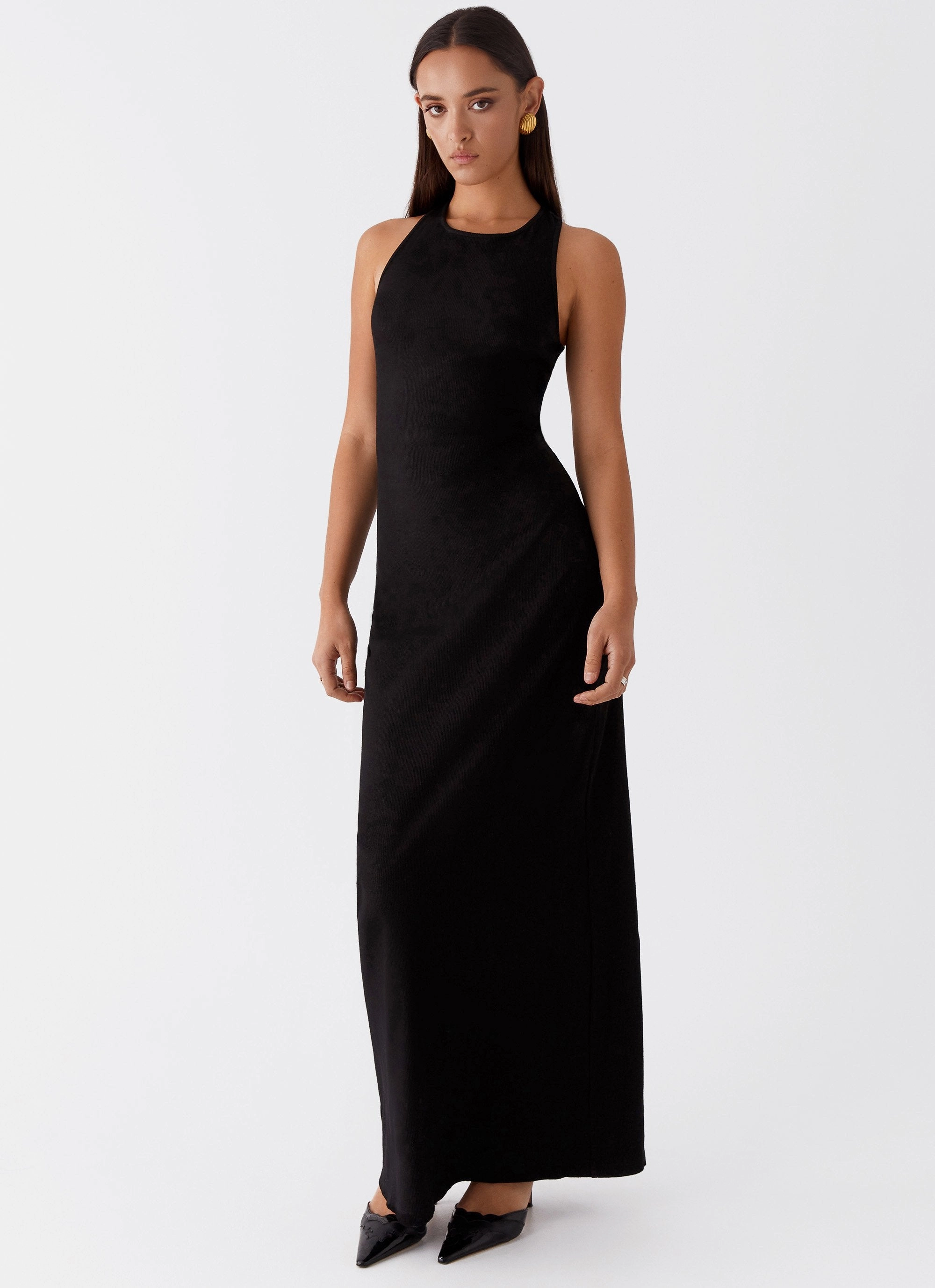Alice Cut Out Maxi Dress - Black Silky Drape Work Ease