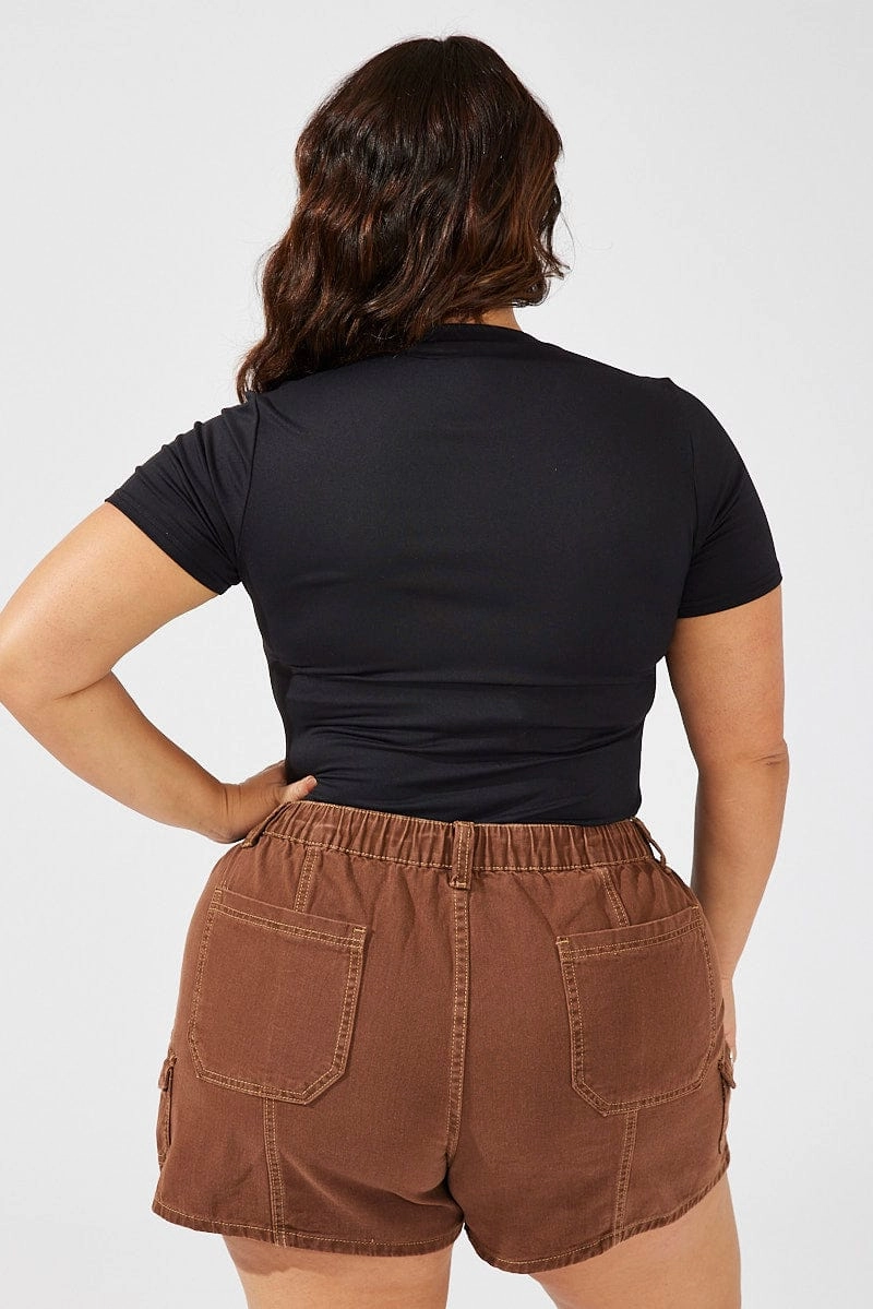 Soft Touch Soft Feel Brown Cargo Shorts High Rise