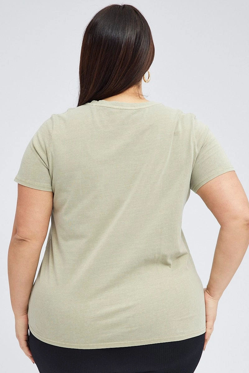 Layered Look Wear Flexible Fit Green T-shirt Short Sleeve Crew Neck