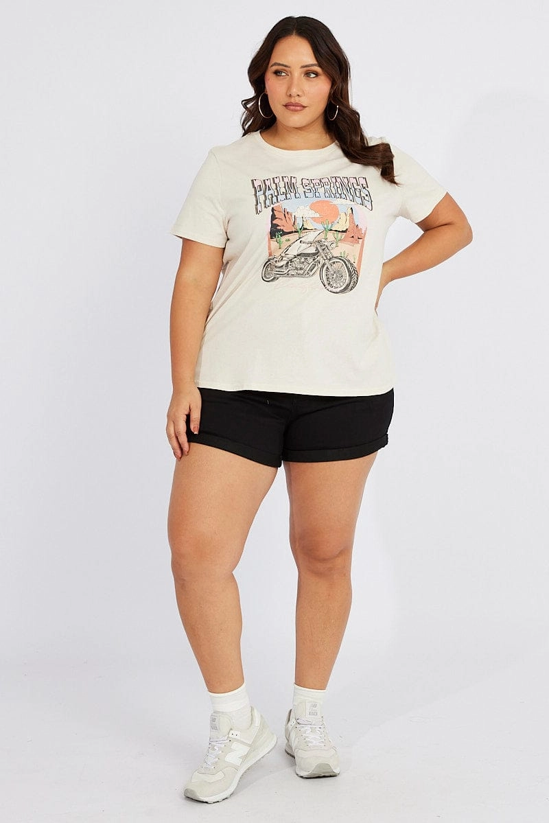 Comfortable All Day Wear Active Outfit White Graphic T-shirt Short Sleeve Crew Neck