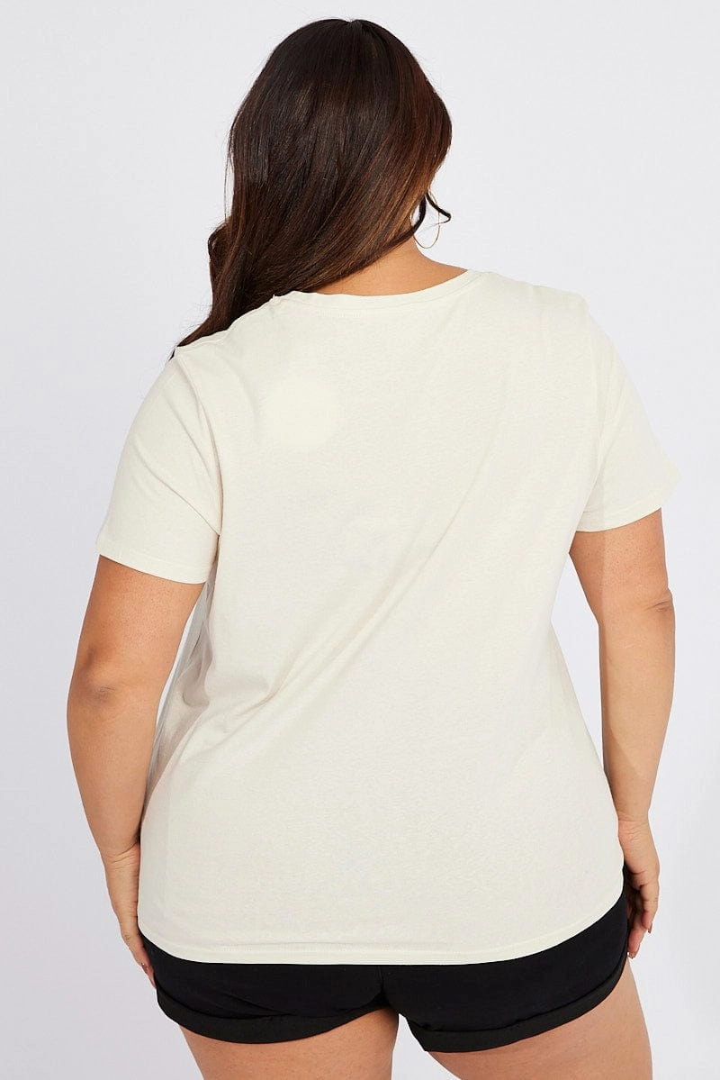 Fashion Ready White Graphic T-shirt Short Sleeve Crew Neck