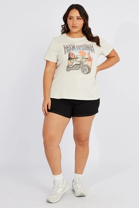 Comfortable All Day Wear Active Outfit White Graphic T-shirt Short Sleeve Crew Neck