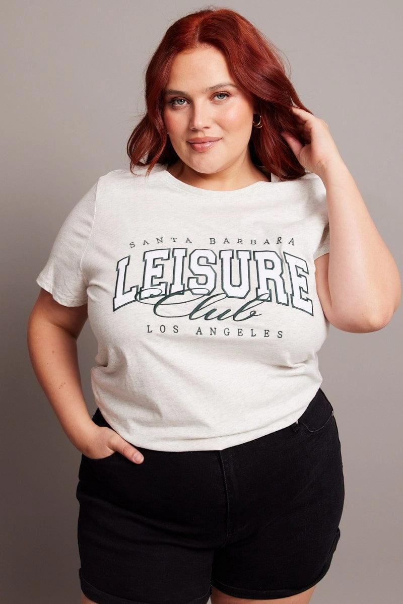 Grey Graphic T-shirt Short Sleeve Crew Neck Simple Look Quick Wear