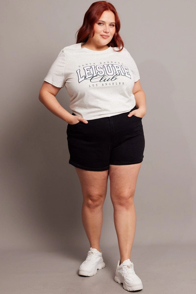 Grey Graphic T-shirt Short Sleeve Crew Neck Anti Static Fabric