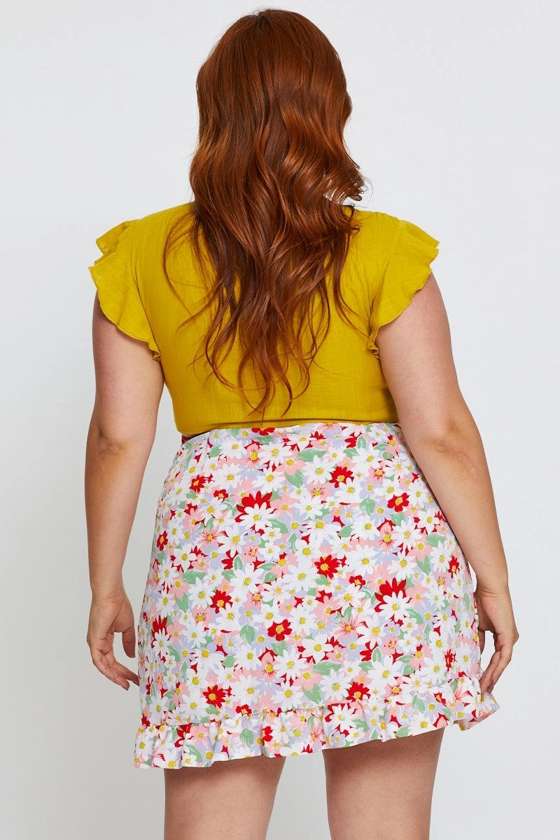 Chill Mood Floral Print Skort Skirt High Rise Frill Hem