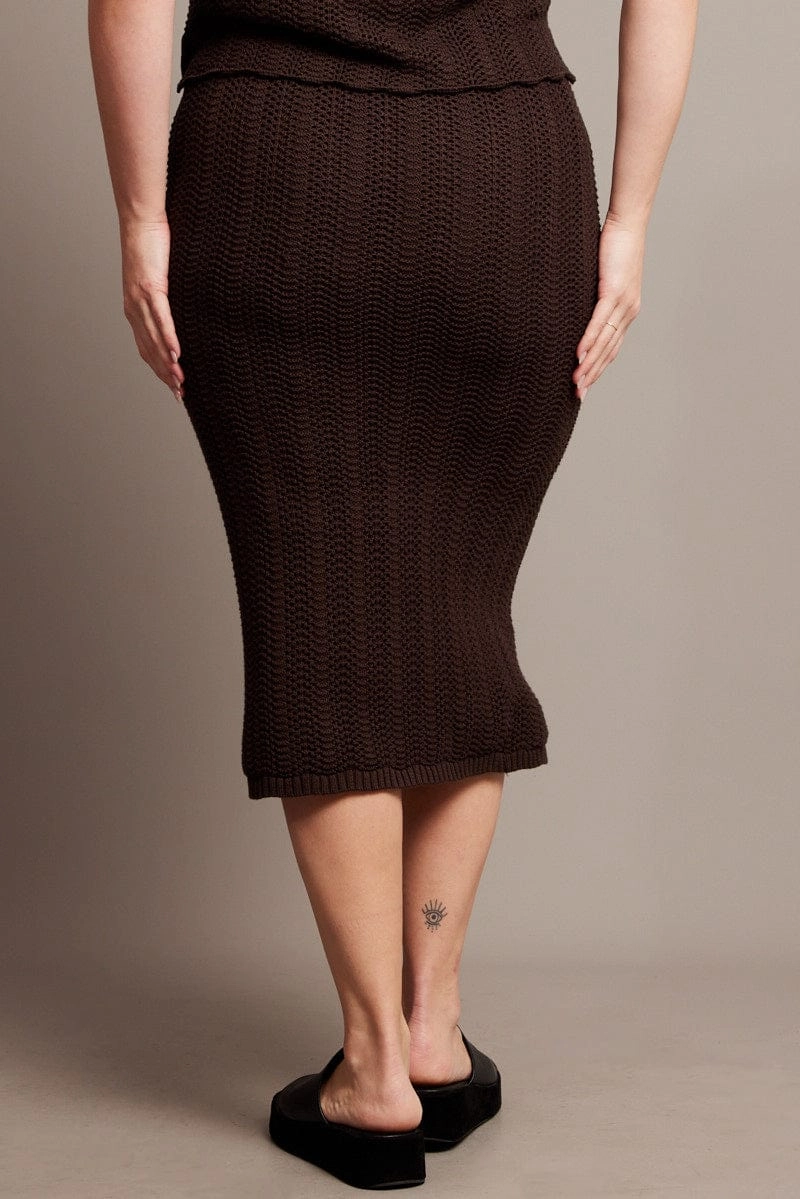 Romantic Vibe Daily Wear Brown Crochet Look Knit Skirt