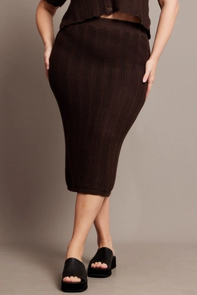 Relaxed Mood Seasonal Must Have Brown Crochet Look Knit Skirt