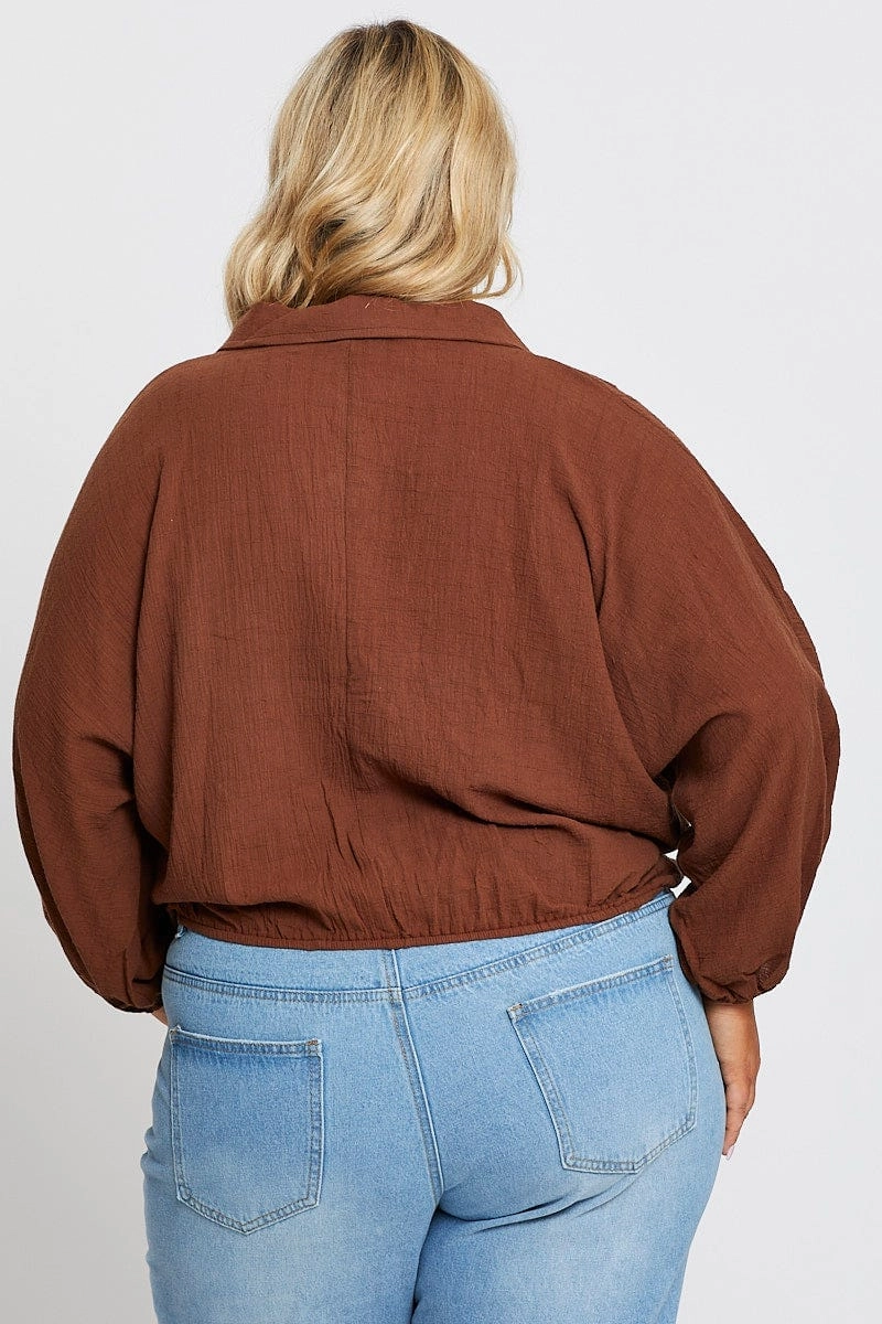 Eco Friendly Production Abstract art Brown Textured Shirt Off Long Sleeve