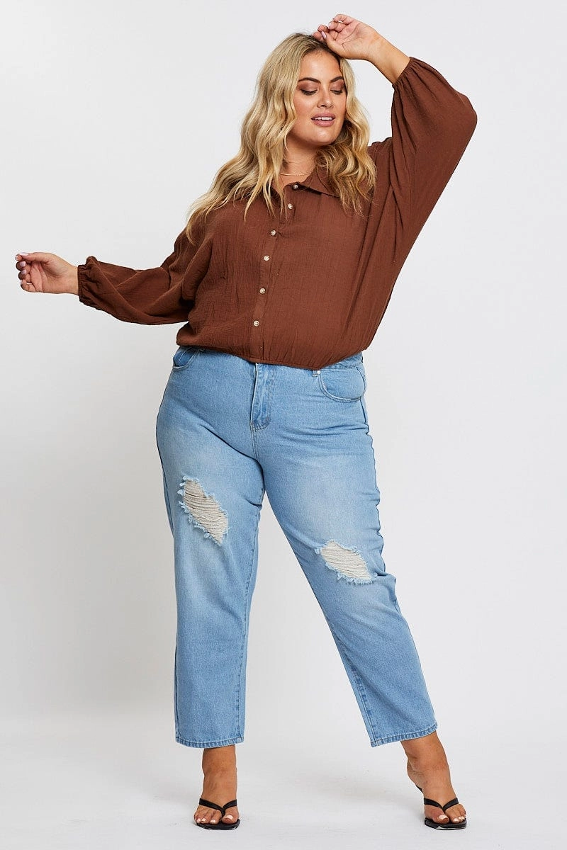 Brown Textured Shirt Off Long Sleeve Bold Prints Casual Fit