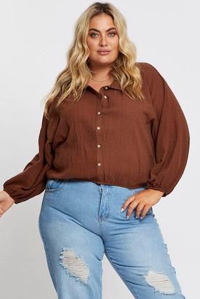 Brown Textured Shirt Off Long Sleeve Geometric Pattern Classic Collar