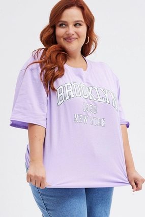 UV protection layer Purple Graphic T-shirt Short Sleeve Crew Neck