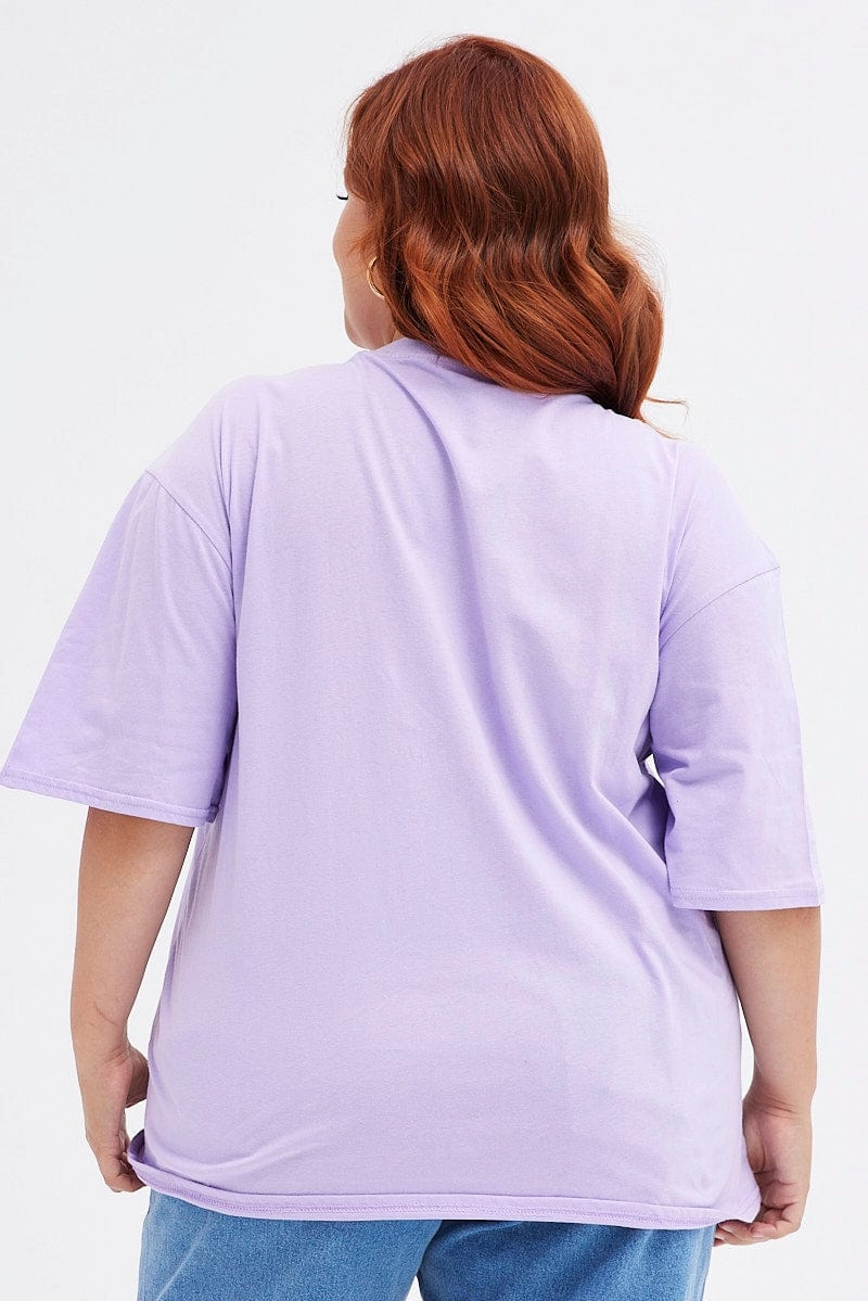 Timeless Comfort Wear Purple Graphic T-shirt Short Sleeve Crew Neck