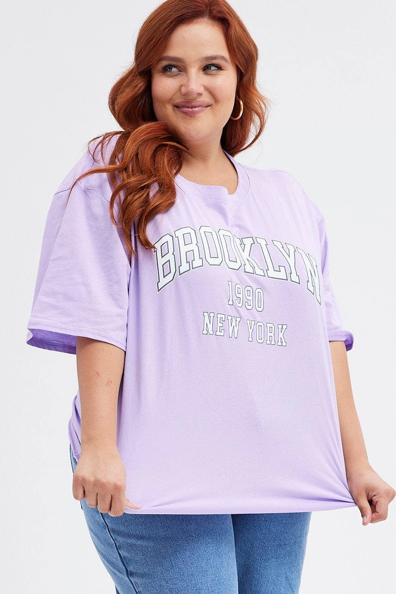 UV protection layer Purple Graphic T-shirt Short Sleeve Crew Neck