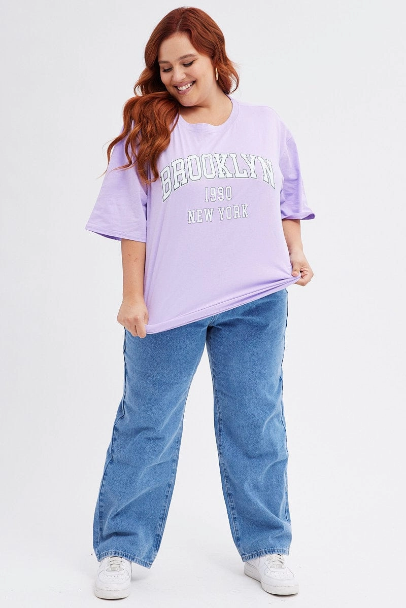 Camping practicality Purple Graphic T-shirt Short Sleeve Crew Neck