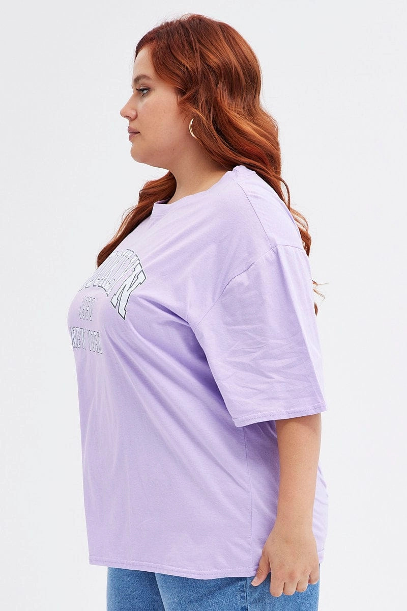 Purple Graphic T-shirt Short Sleeve Crew Neck Yoga class