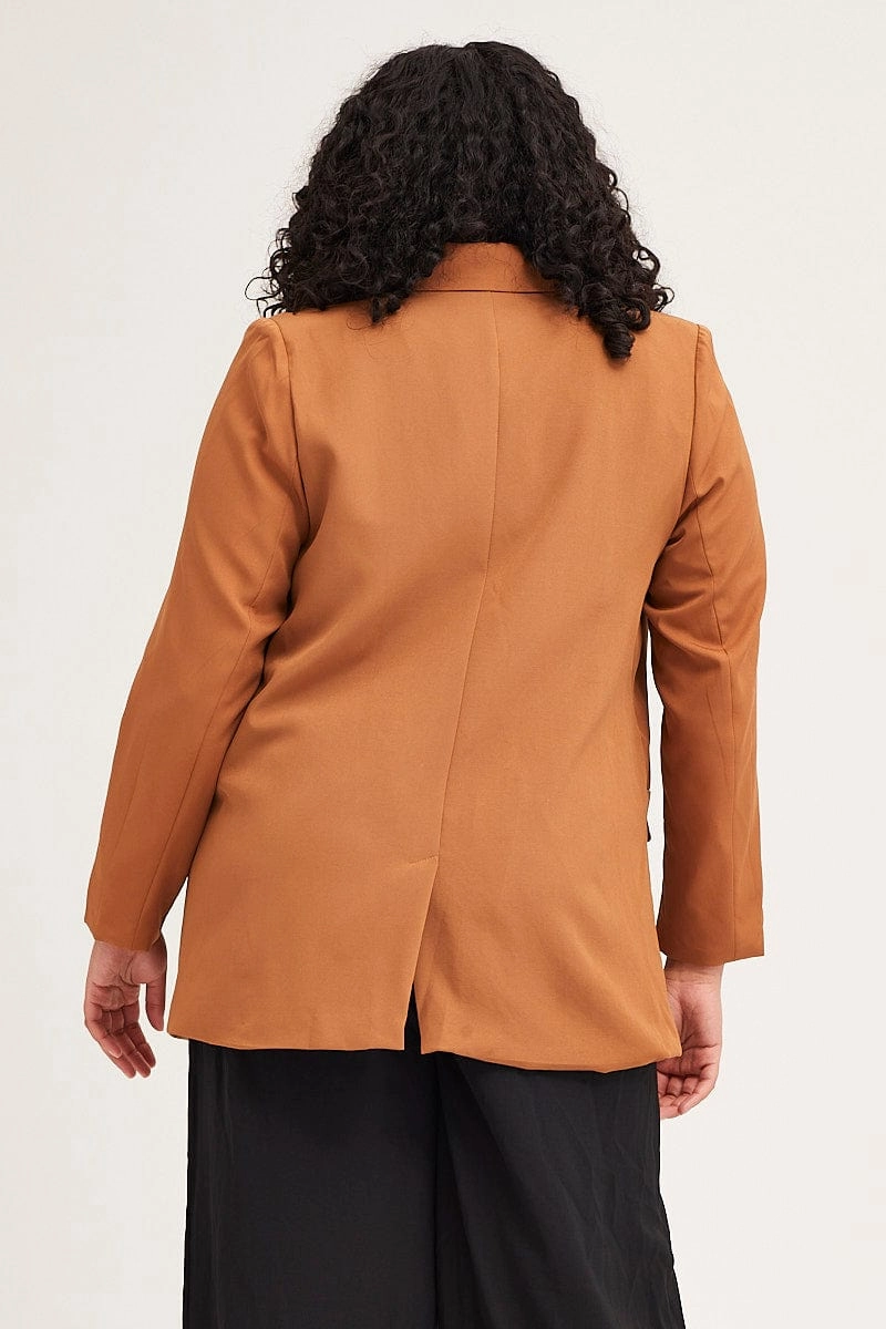 Winter Fit Snap Button Beige Long Sleeve Double Breasted Blazer
