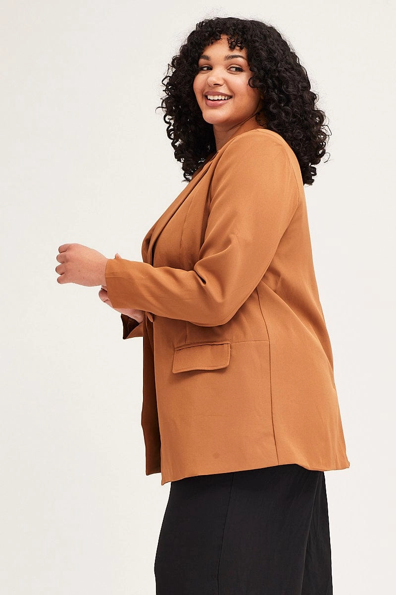 City Commuter Beige Long Sleeve Double Breasted Blazer