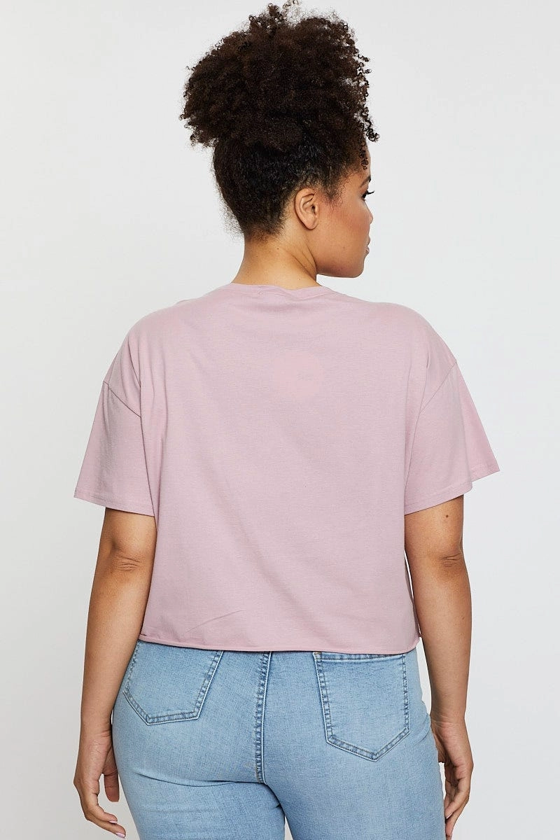 Chill Wear Pink Crop T-shirt Good Vibes Short Sleeve Cotton Semi