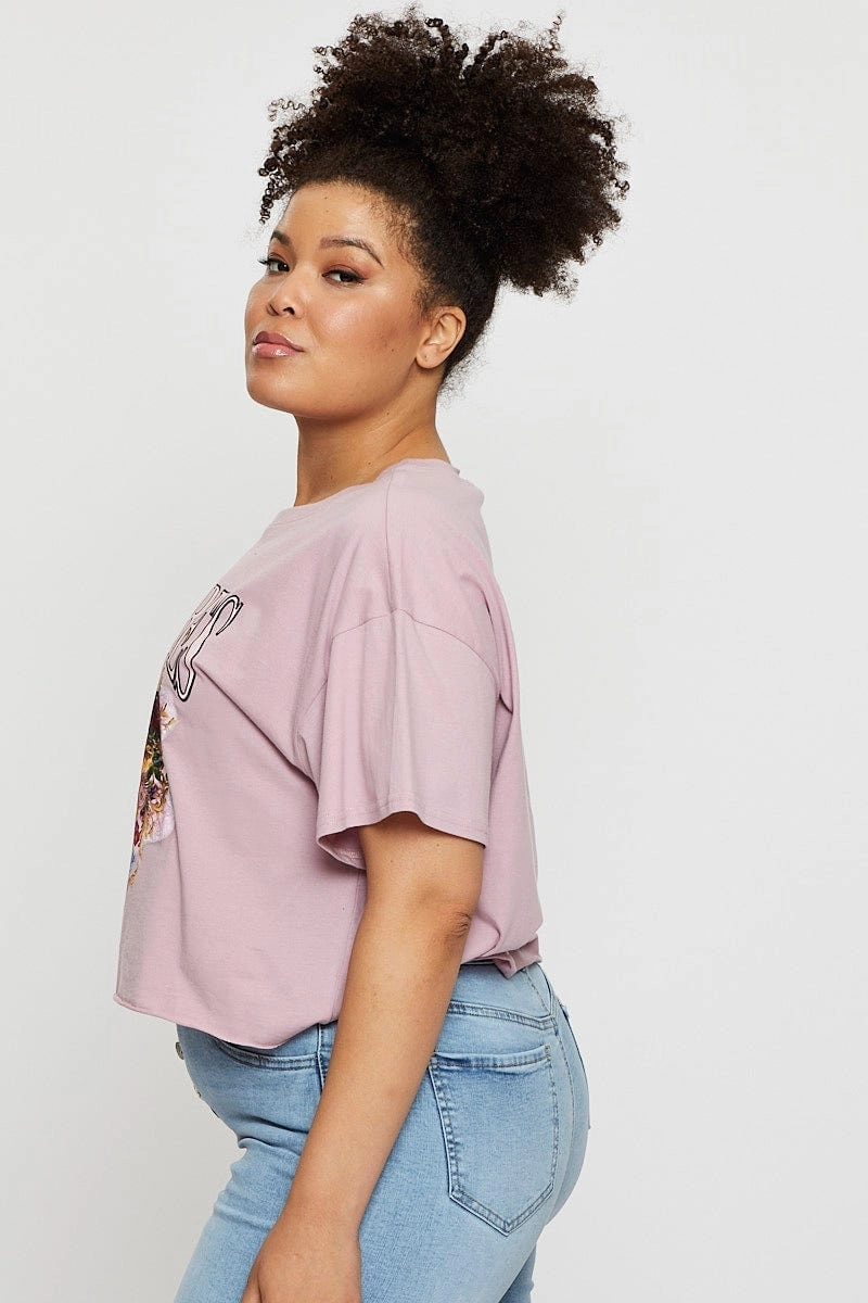 Pink Crop T-shirt Good Vibes Short Sleeve Cotton Semi Weekend Style Trend Perfect for Travel