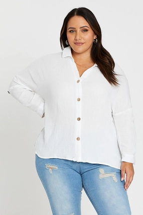 White Long Sleeve Cotton Crush Shirt Evening Elegance