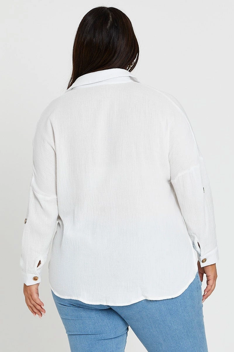 Smart Appearance Pastel Shade White Long Sleeve Cotton Crush Shirt