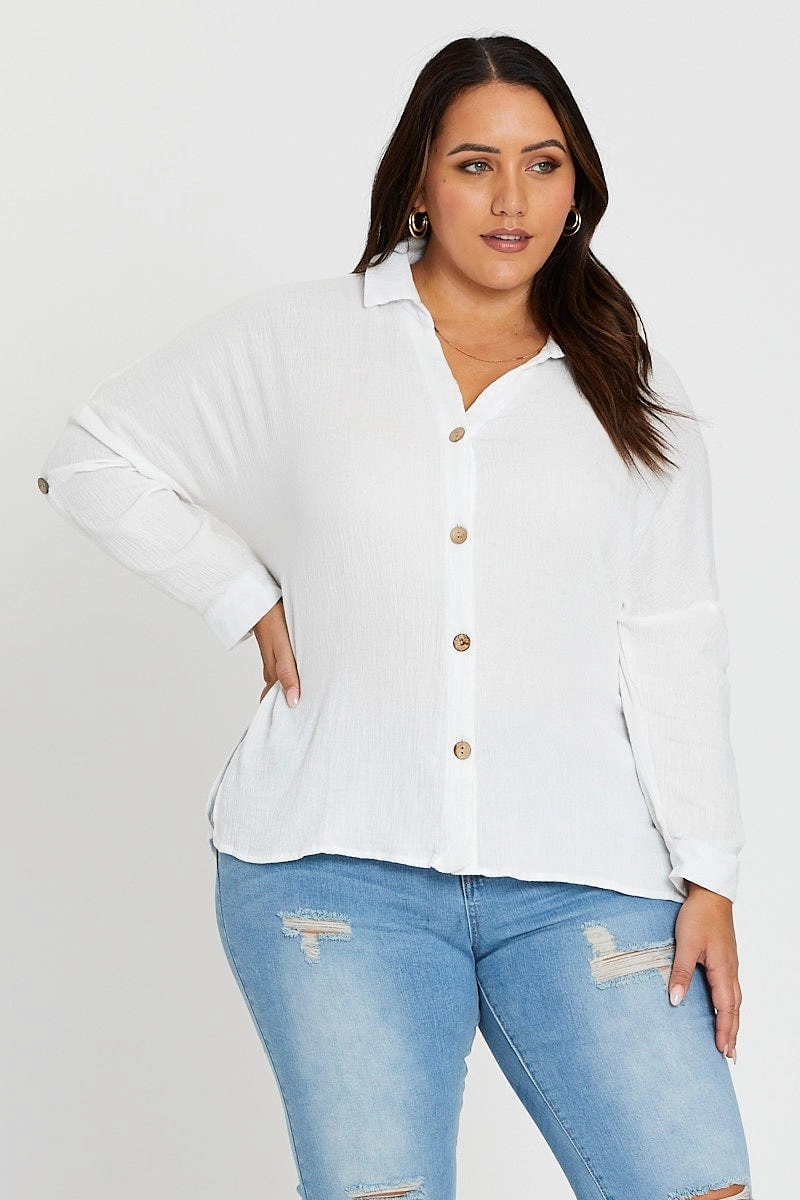 White Long Sleeve Cotton Crush Shirt First Date
