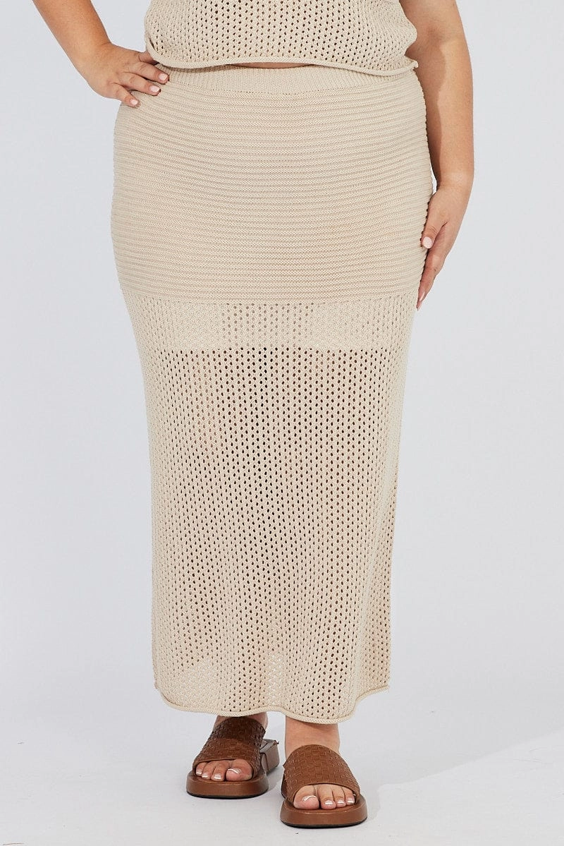 Chic Look Beige Crochet Maxiskirt