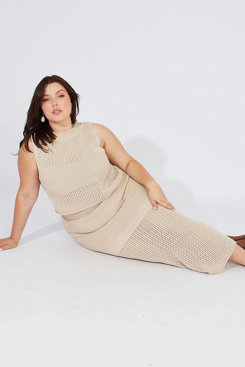 Chill Feel Beige Crochet Maxiskirt