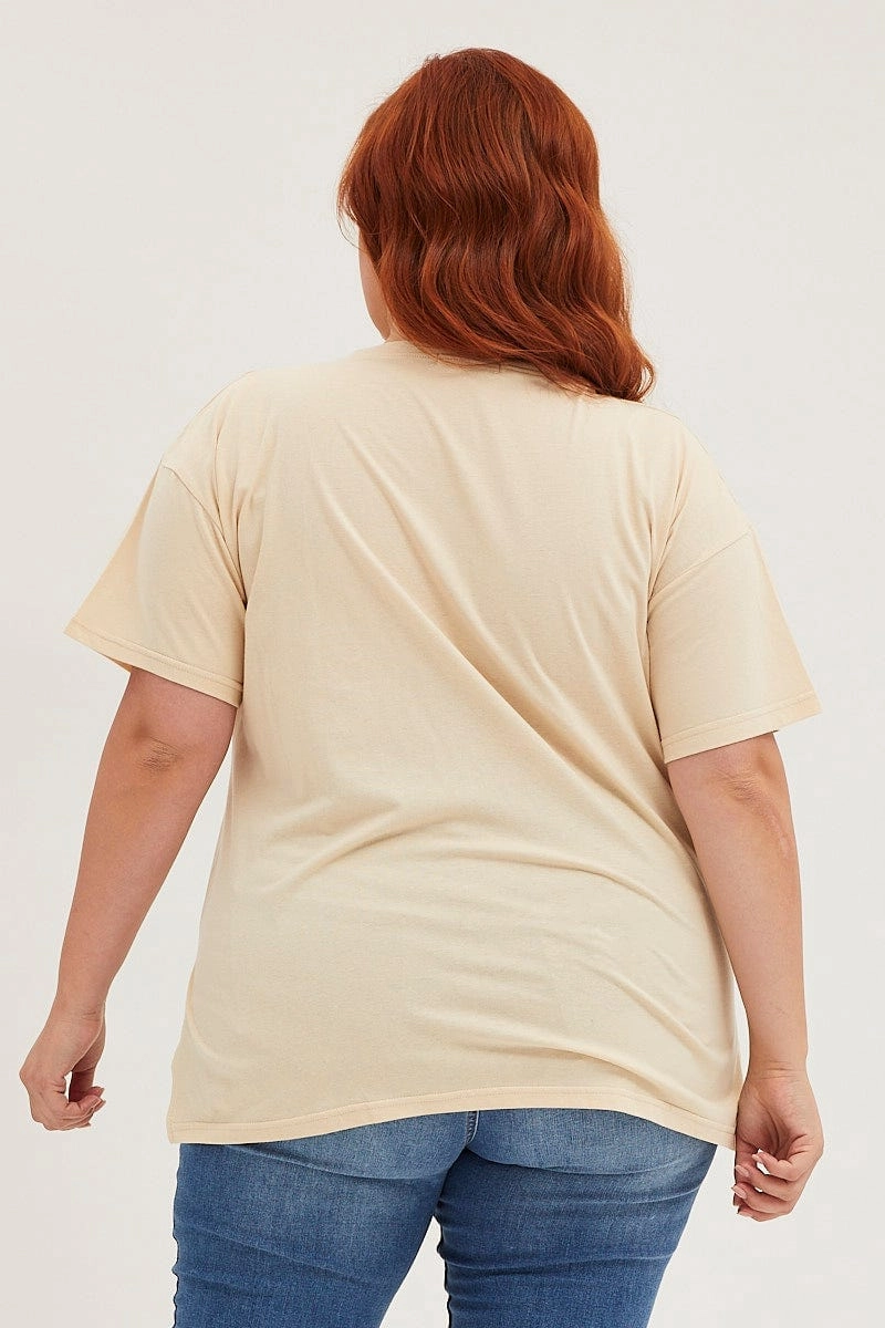 Breathable and Comfortable Non Restrictive Silhouette Beige Graphic T-shirt Thunder Motor Short Sleeve Cotton