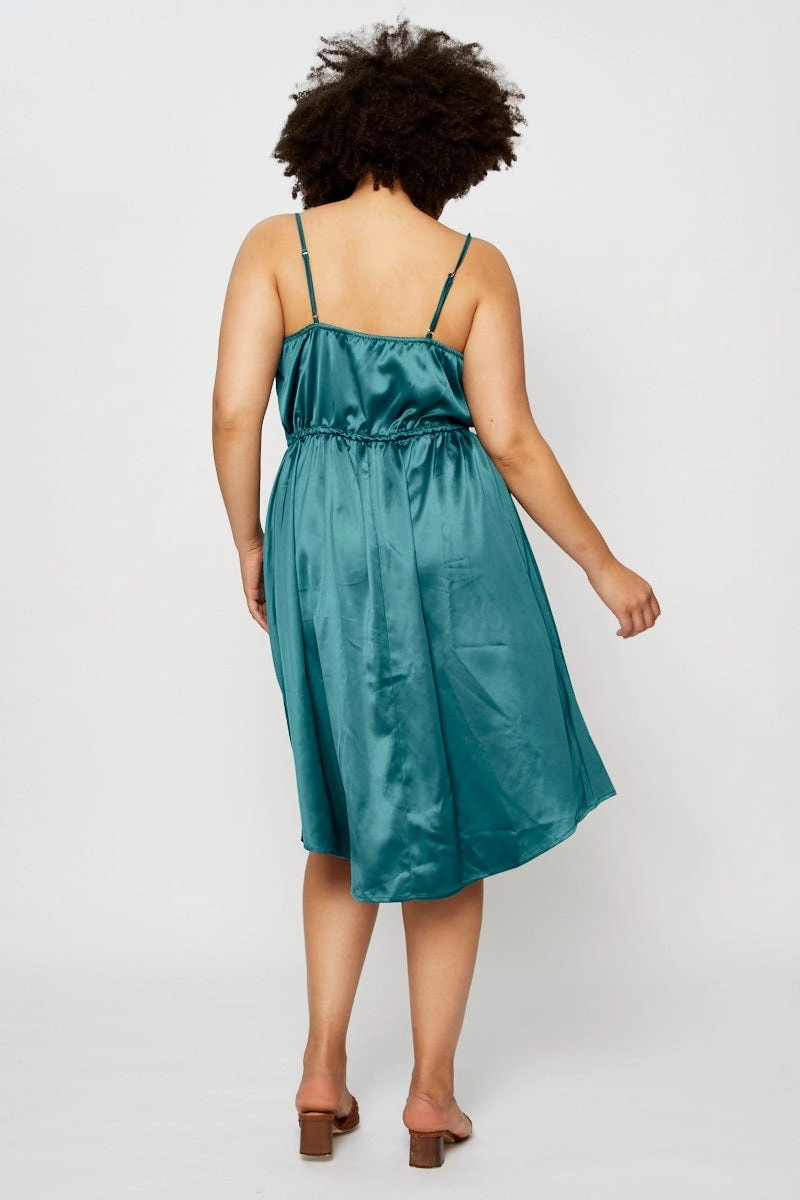 Formal Choice Light Weight Blue Midi Satin Dress Cowl Neck Sleeveless