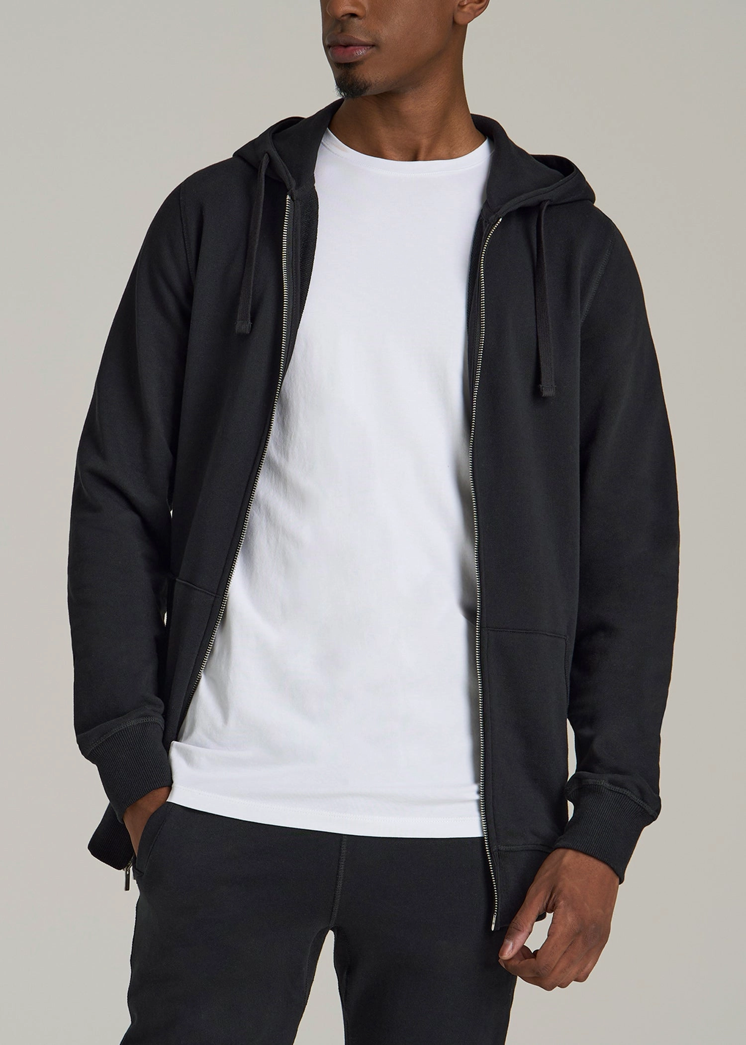 Wearever 2.0 French Terry Full-Zip Hoodie for Tall Men in Black Trendy Layered