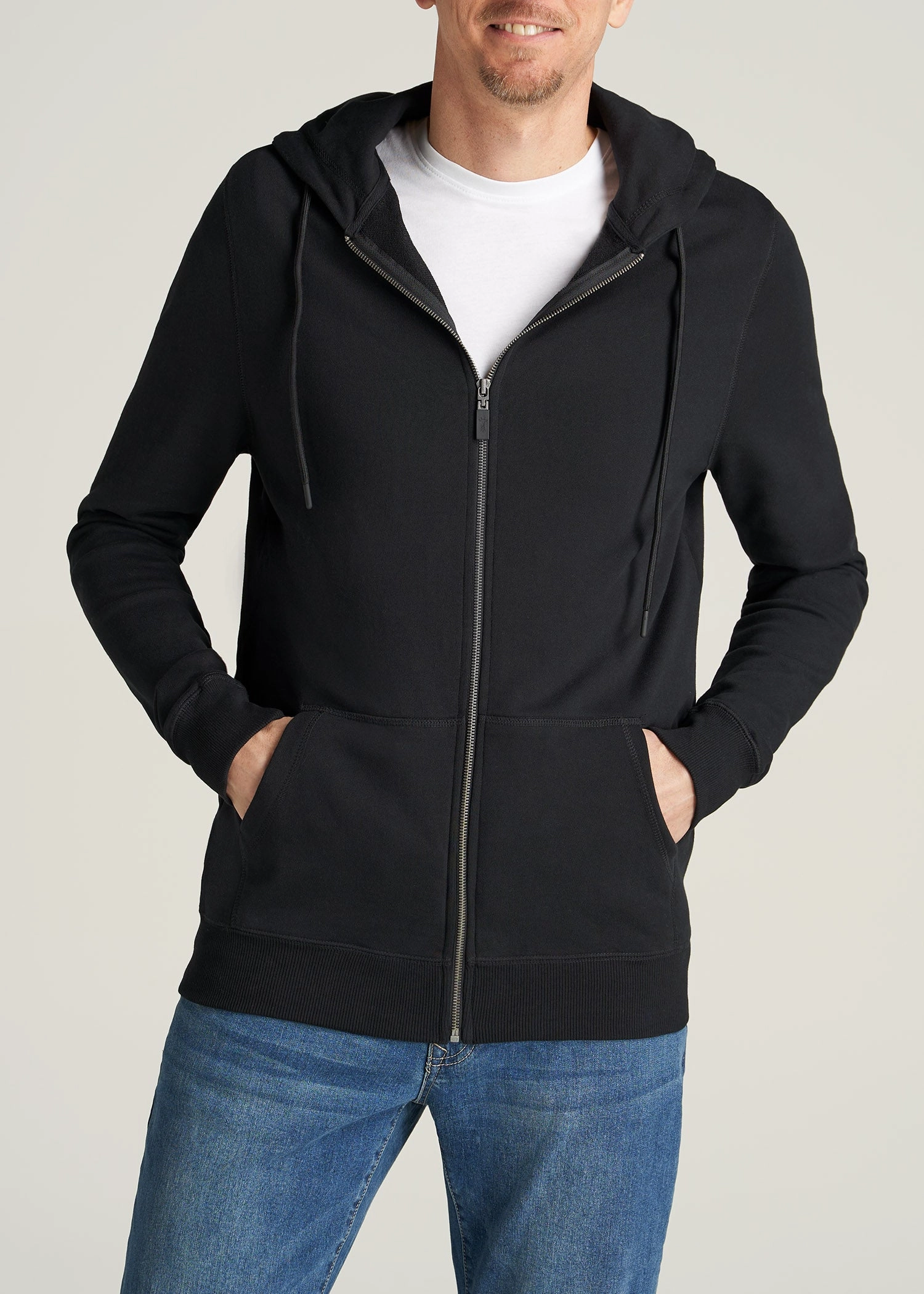Wearever French Terry Full-Zip Men's Tall Hoodie in Black Printed Cozy Protection