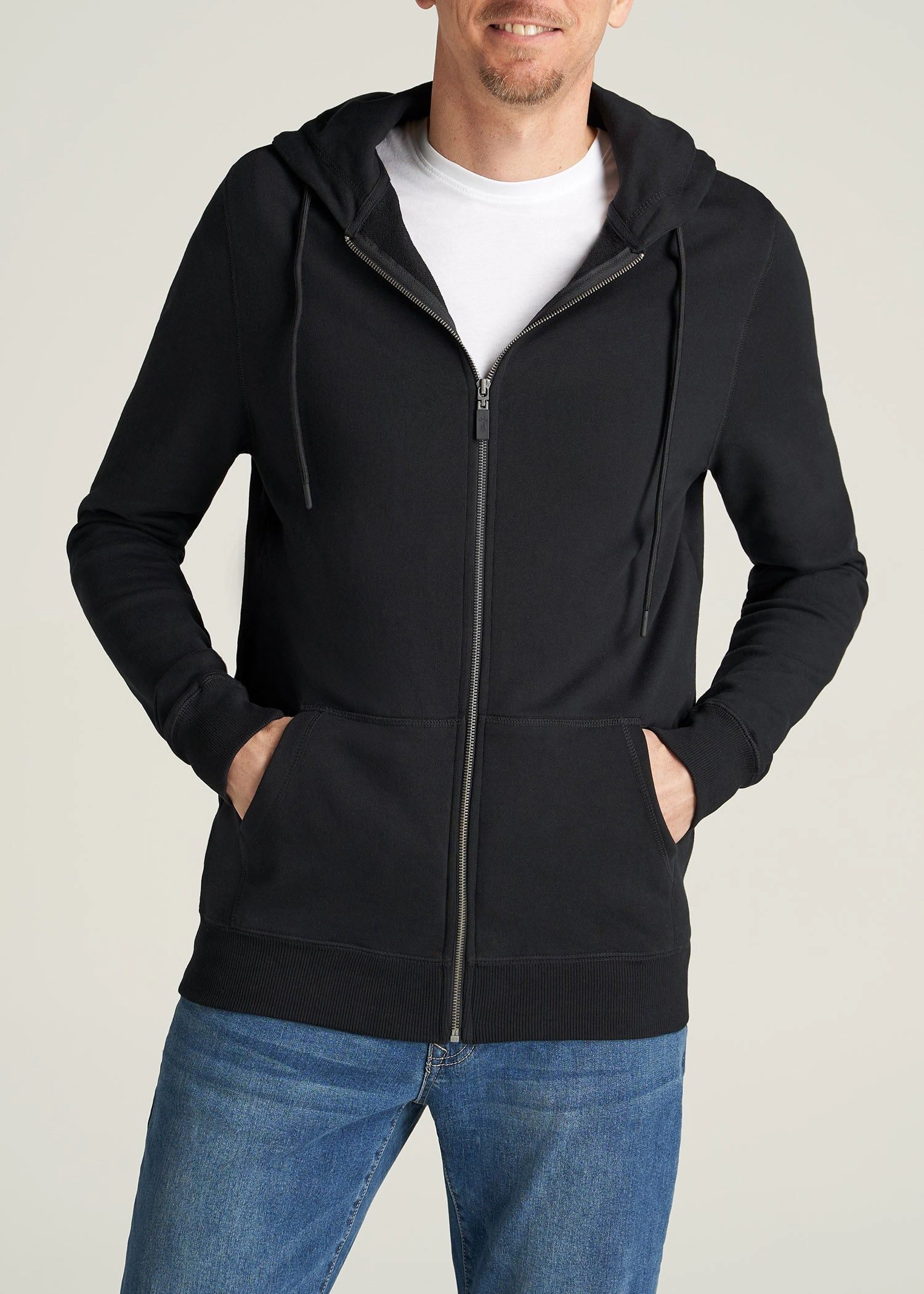 product mass produced efficiency product retro nostalgia Wearever French Terry Full-Zip Men's Tall Hoodie in Black