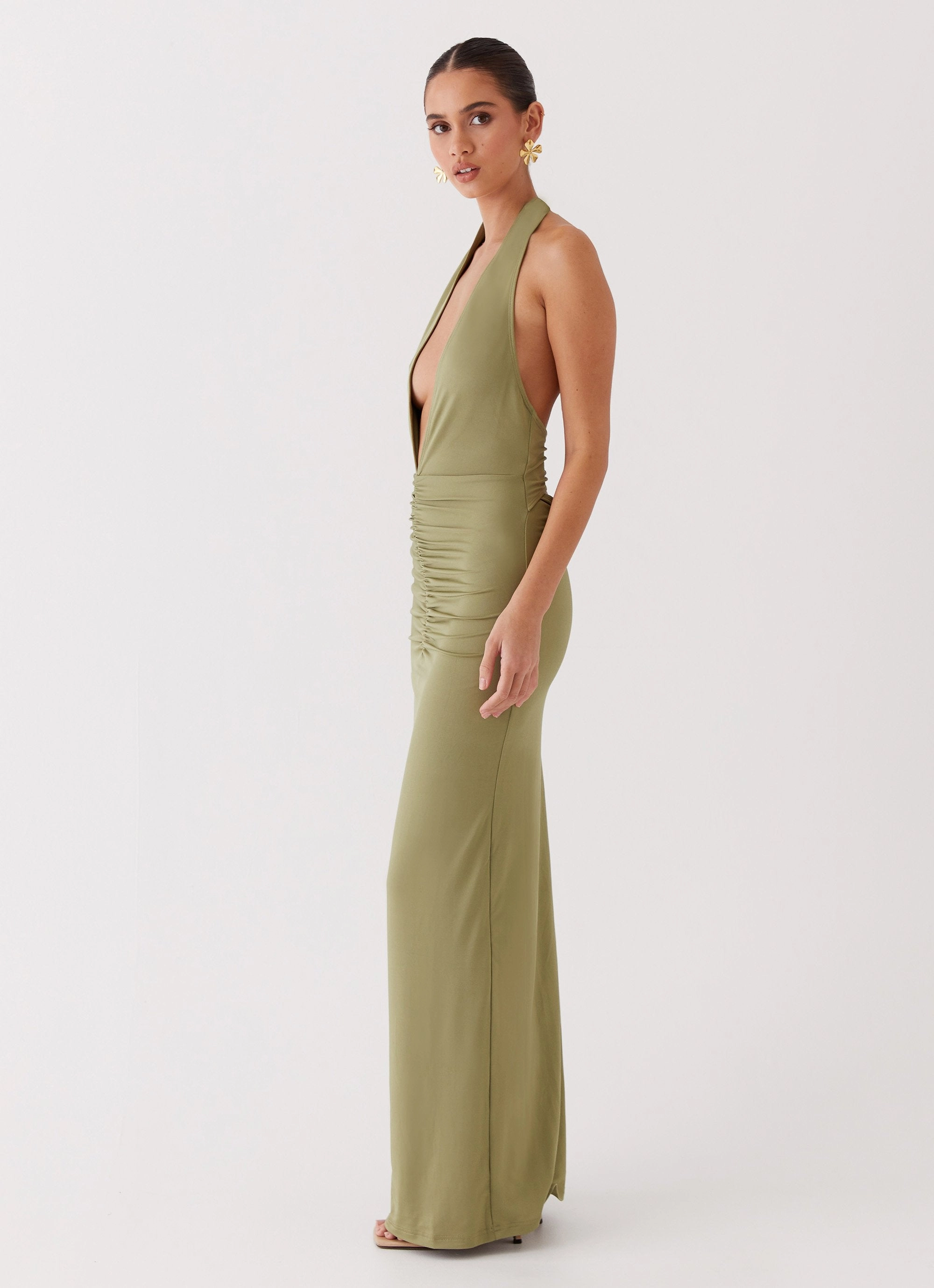 Relaxed-fit gown Whisked Away Halterneck Maxi Dress - Olive