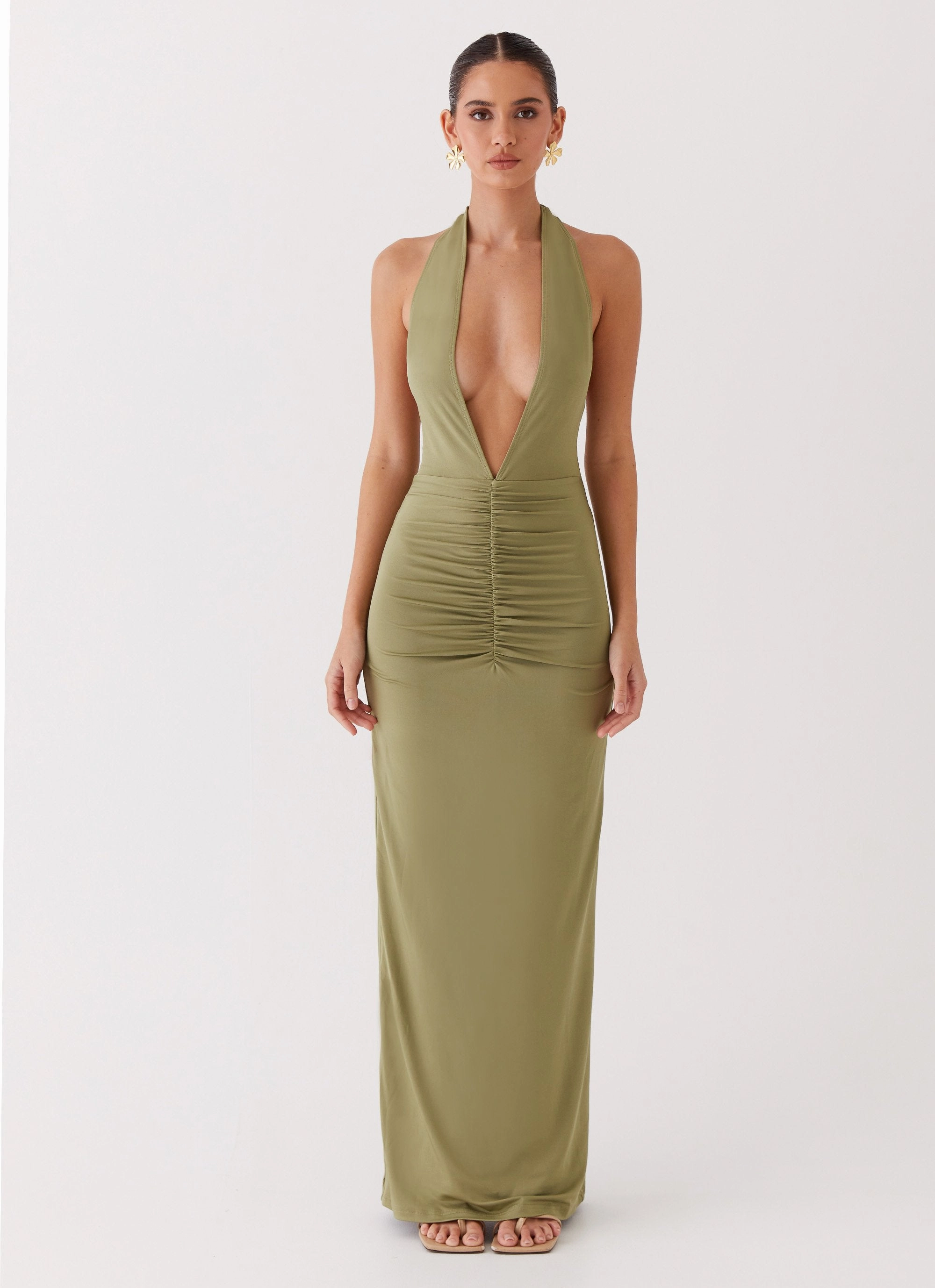 Smooth Flow Urban Spirit Whisked Away Halterneck Maxi Dress - Olive