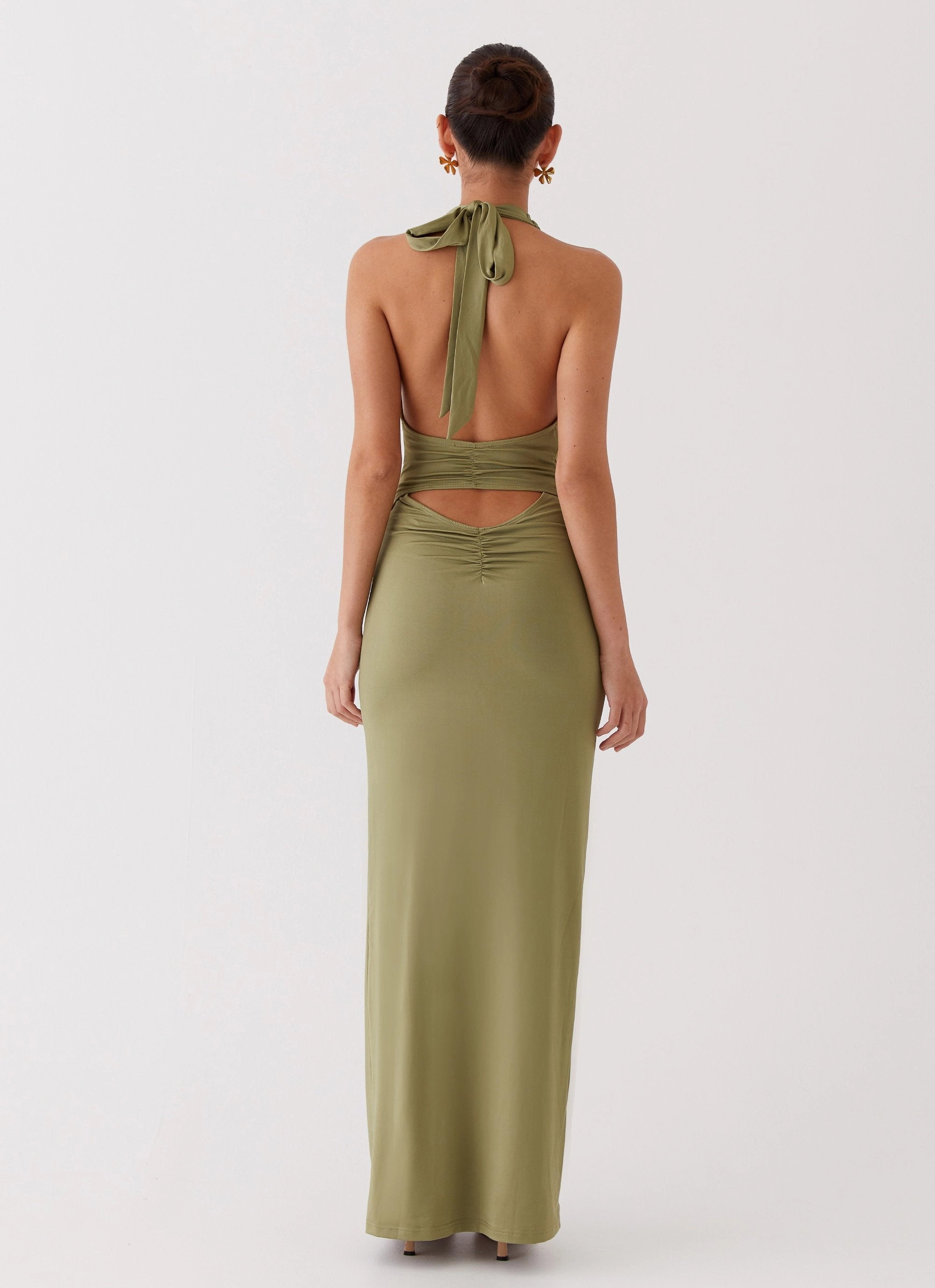Whisked Away Halterneck Maxi Dress - Olive Bright Mood