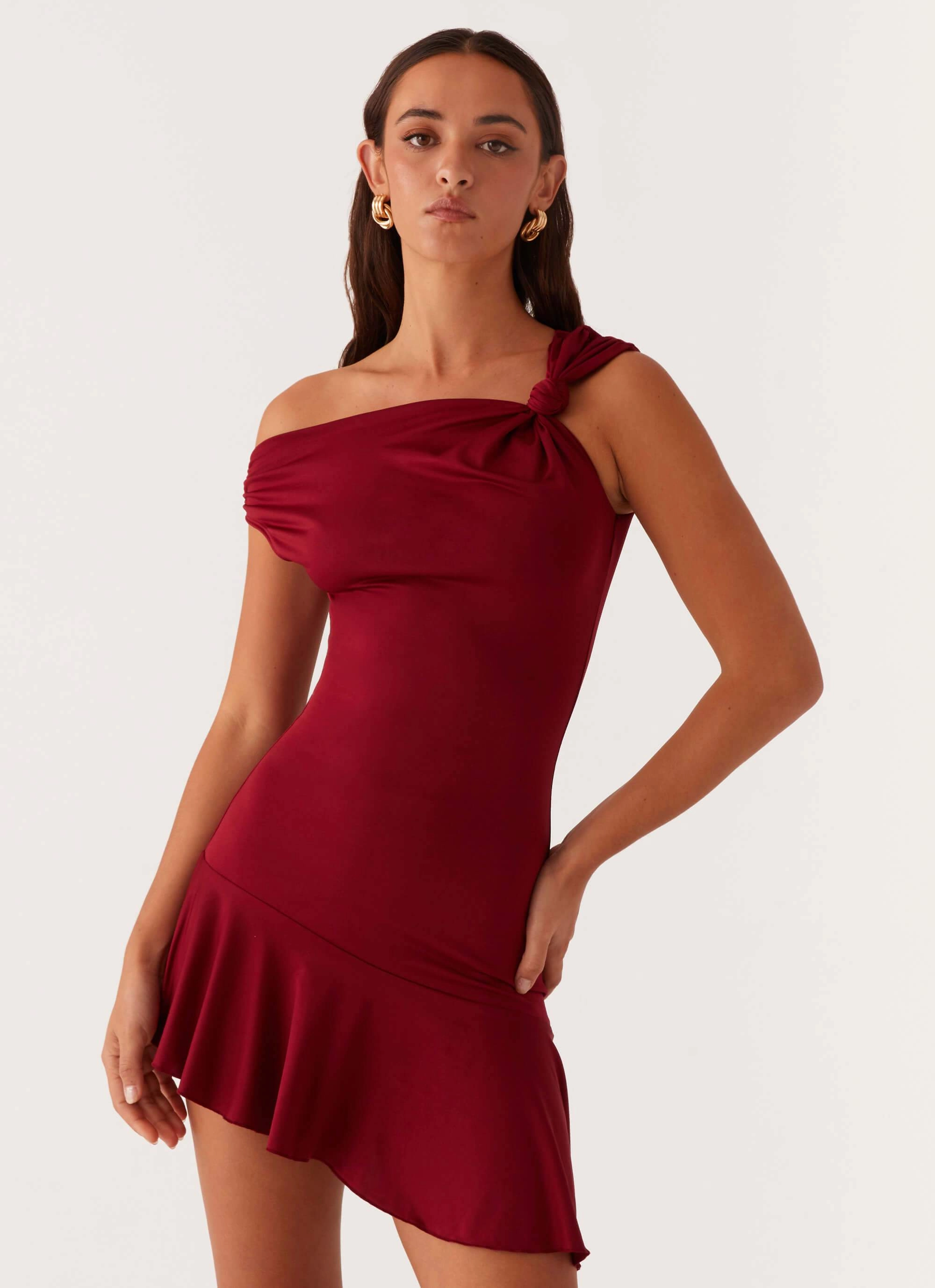 Amaya Twist Mini Dress - Maroon Chilly Day Layers