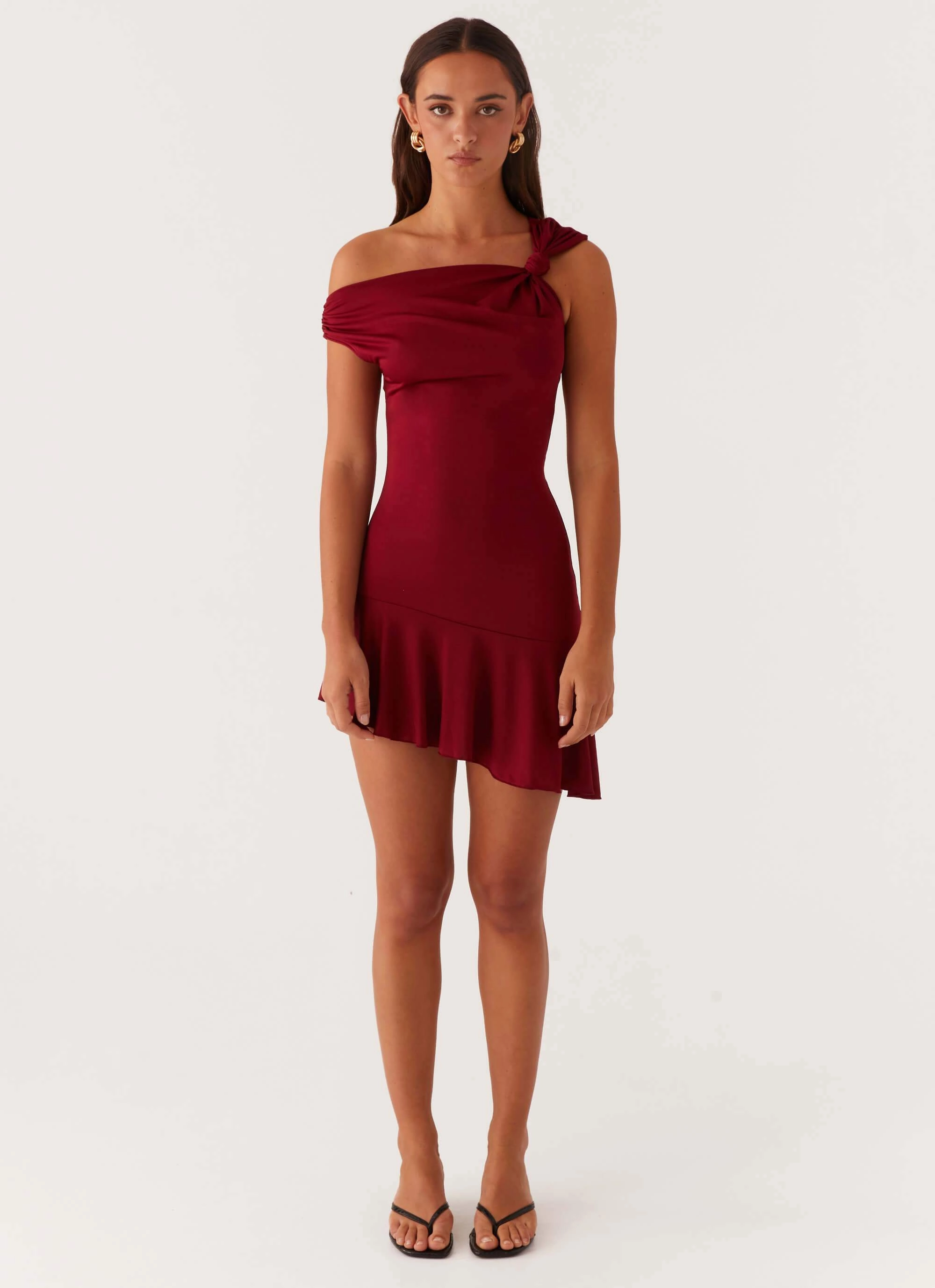 Amaya Twist Mini Dress - Maroon Sun-Protective Chic Style Wear