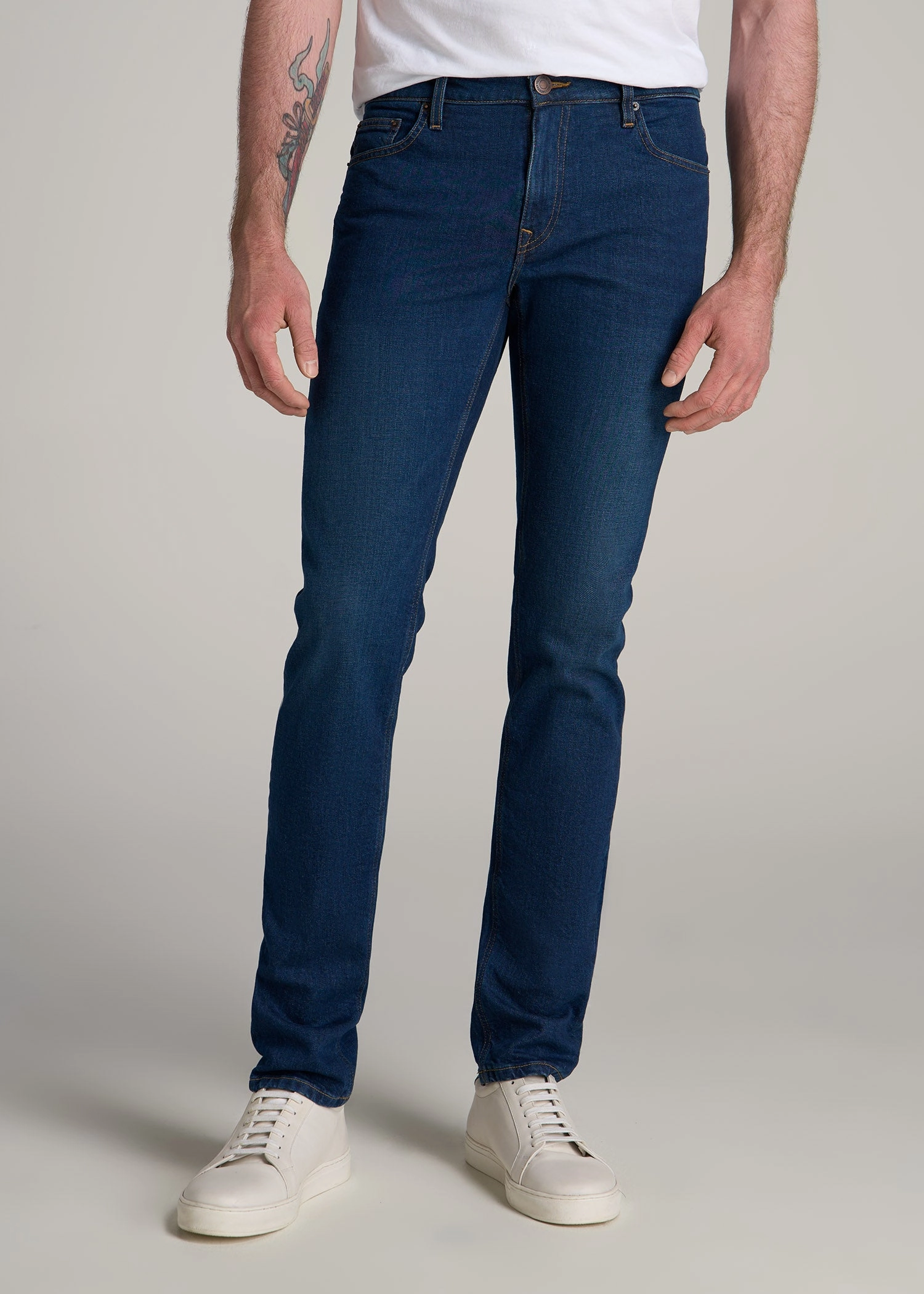 Americana Collection Dylan Slim Fit Jeans For Tall Men in Crown Blue Distressed Detailing