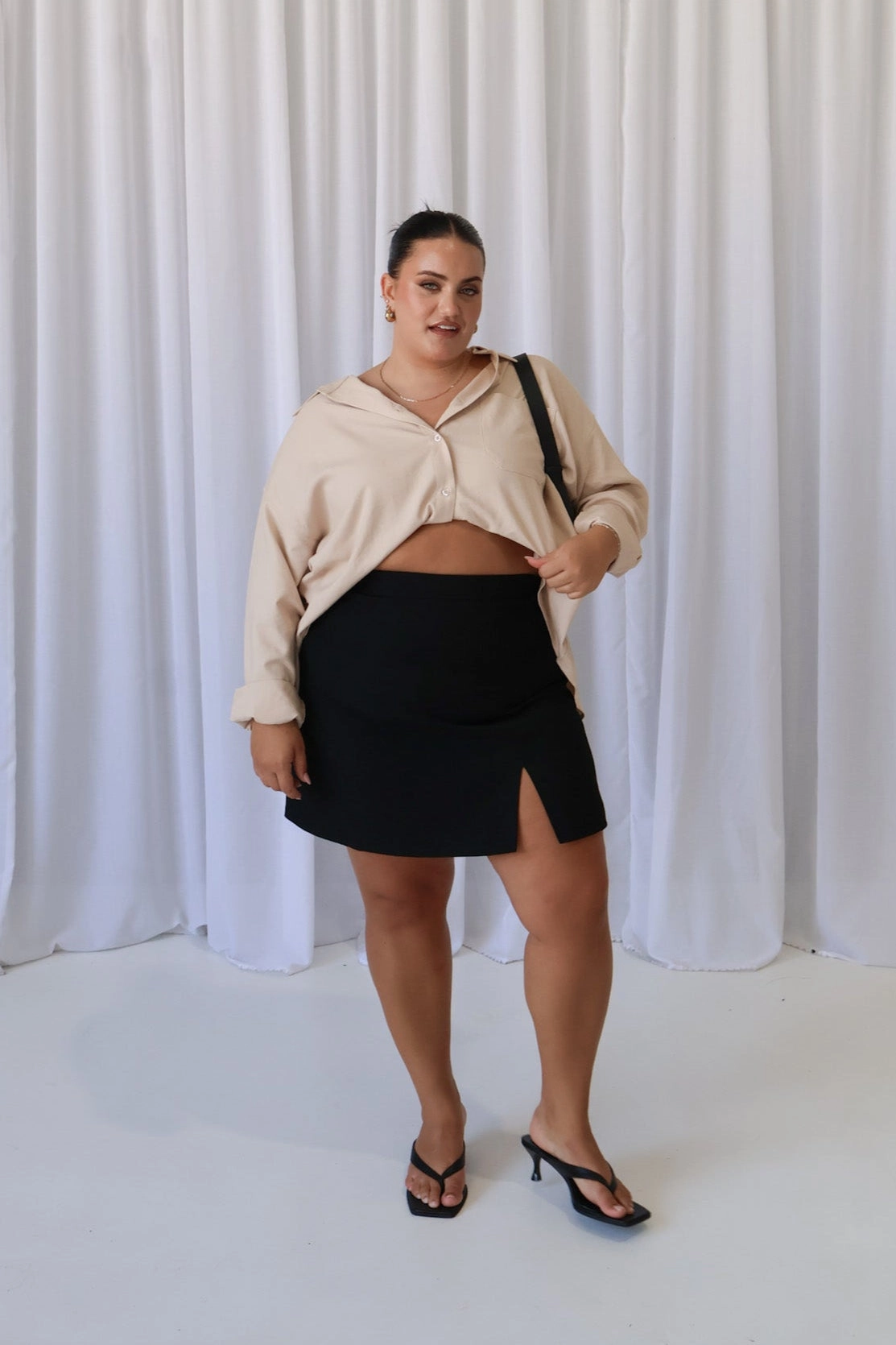Linen blend ANA SKIRT BLACK