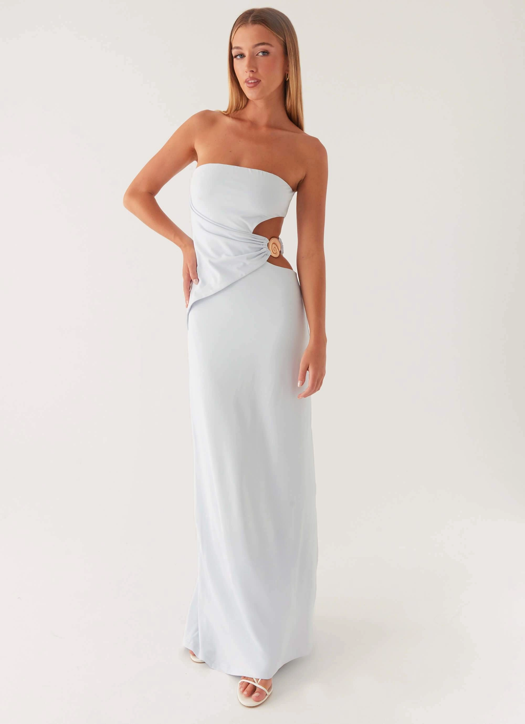 Edge Detail High low hem Anetta Maxi Dress - Pale Blue