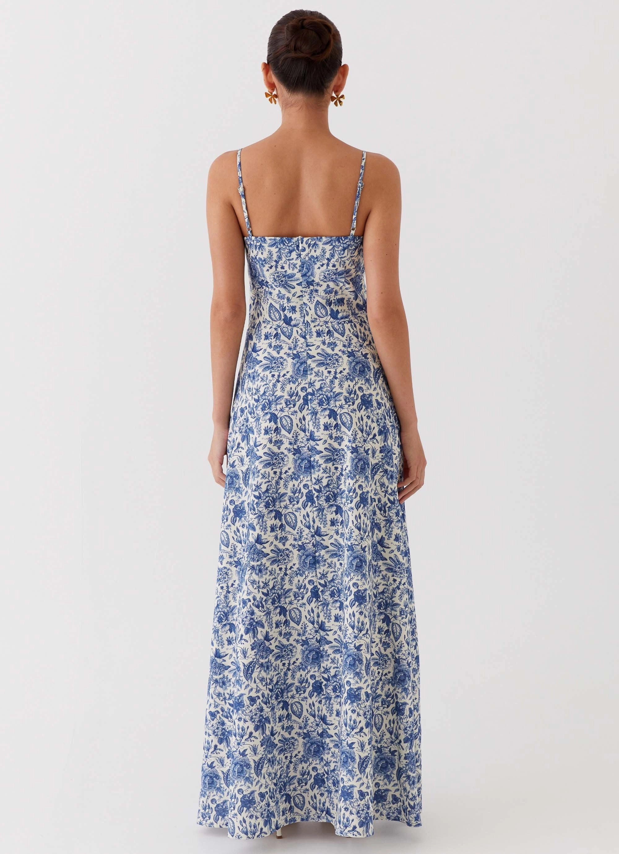 Perfect Wear Angelina Linen Maxi Dress - Blue Paisley