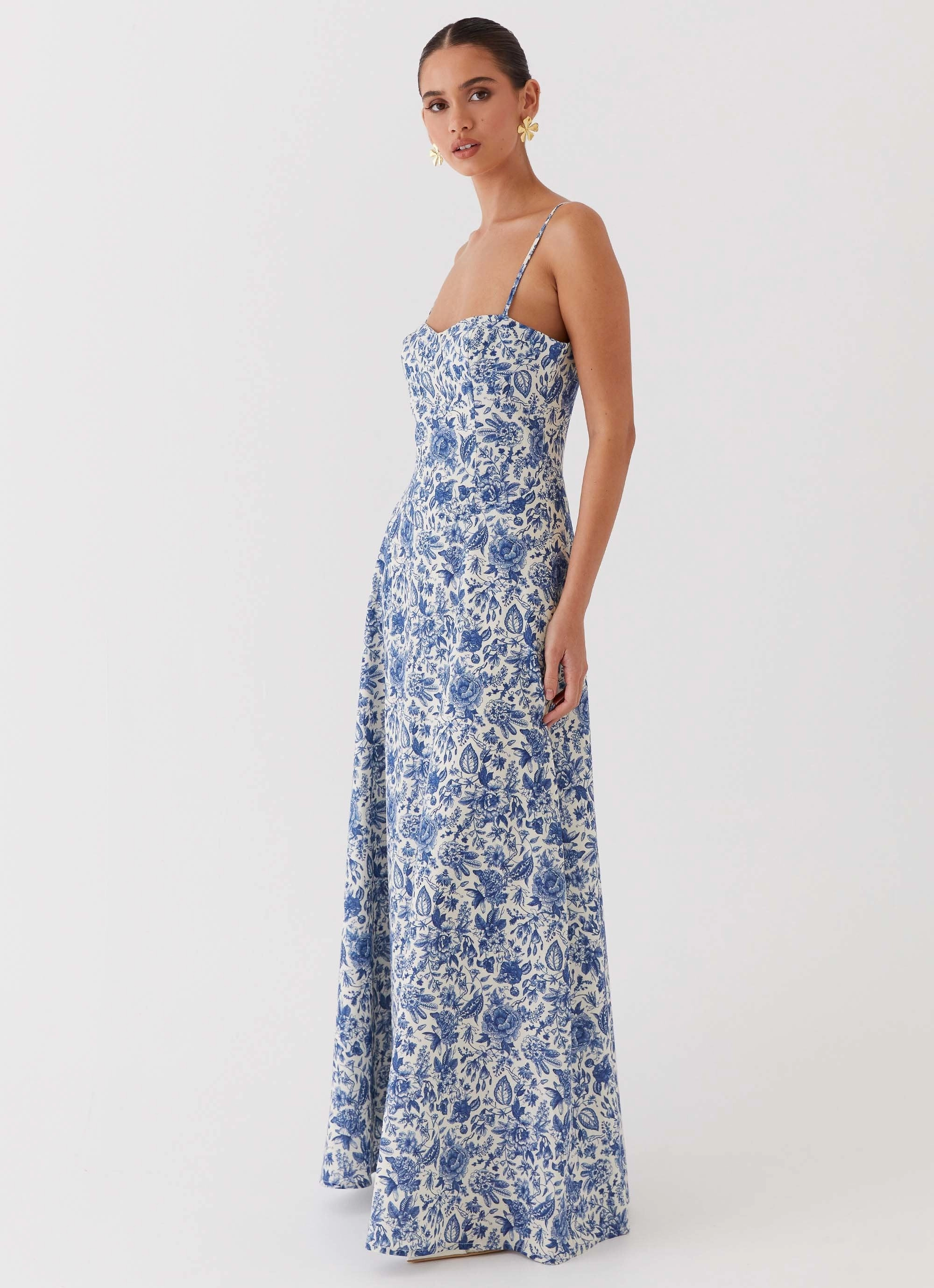 Trendy Vibe Soft Profile Angelina Linen Maxi Dress - Blue Paisley