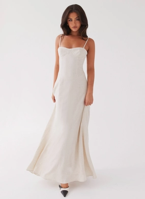 Angelina Linen Maxi Dress - Oatmeal Airy Feel