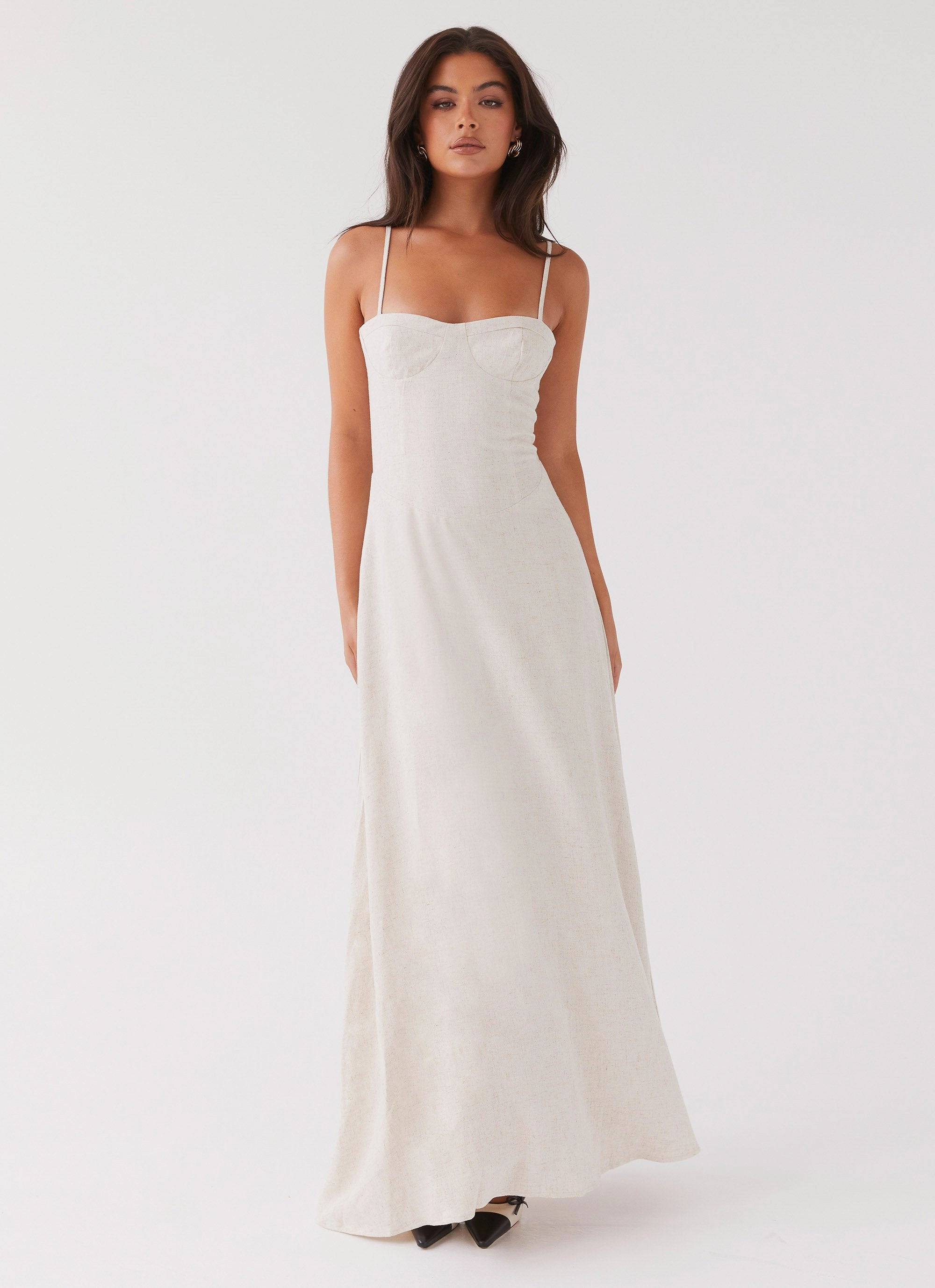 Snap-Closure Angelina Linen Maxi Dress - Oatmeal